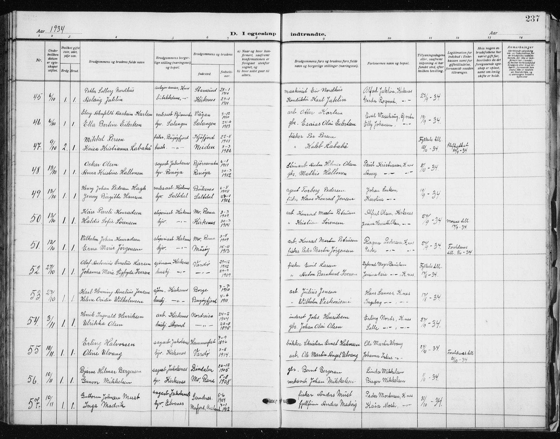 Sør-Varanger sokneprestkontor, AV/SATØ-S-1331/H/Hb/L0006klokker: Parish register (copy) no. 6, 1929-1938, p. 237