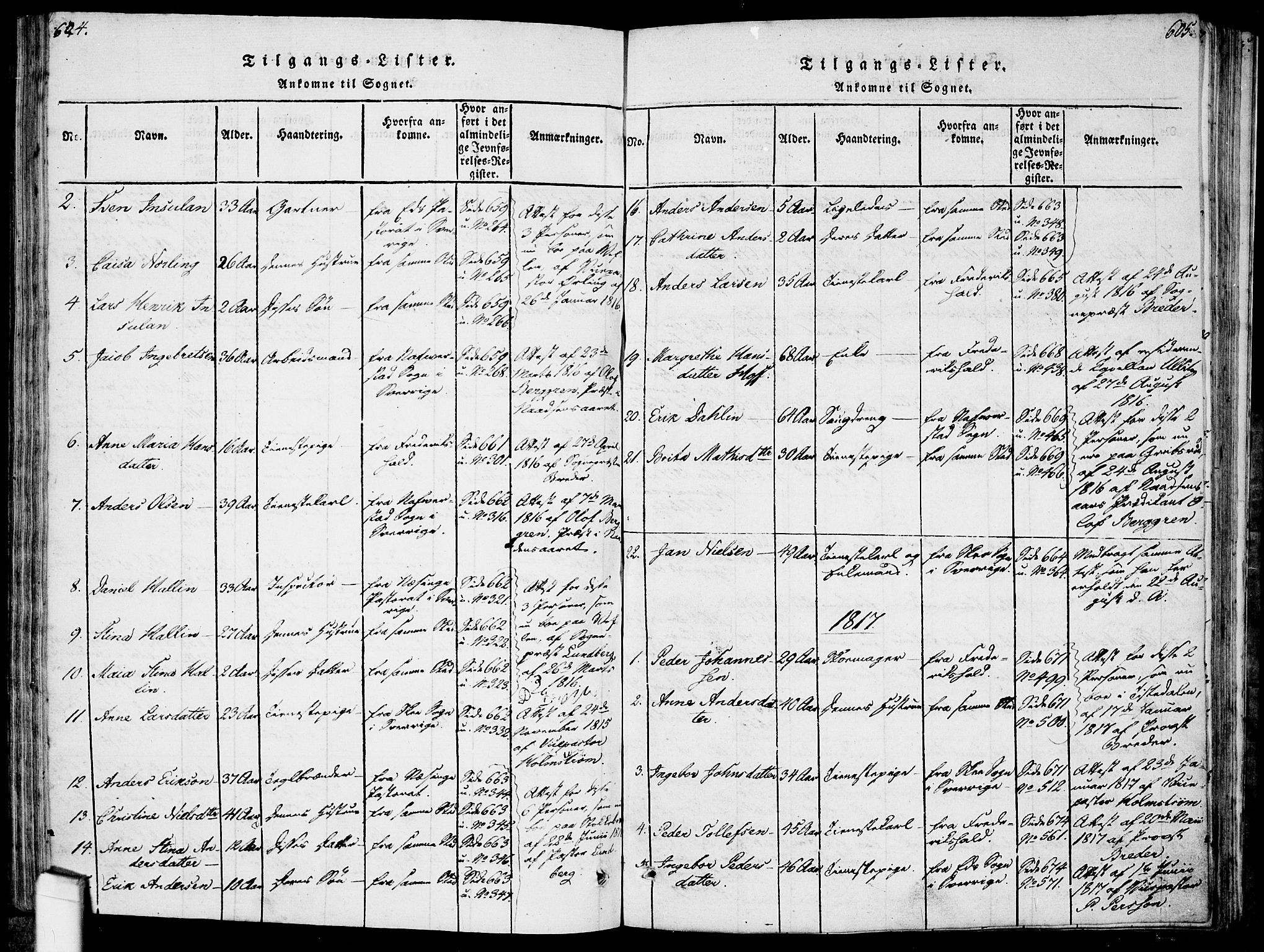 Idd prestekontor Kirkebøker, AV/SAO-A-10911/F/Fc/L0002: Parish register (official) no. III 2, 1815-1831, p. 604-605