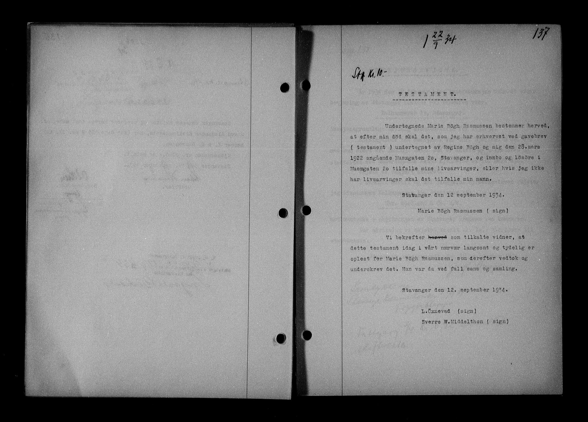 Stavanger byrett, AV/SAST-A-100455/001/4/41/410BB/L0007: Mortgage book no. 57, 1934-1934, Deed date: 22.09.1934