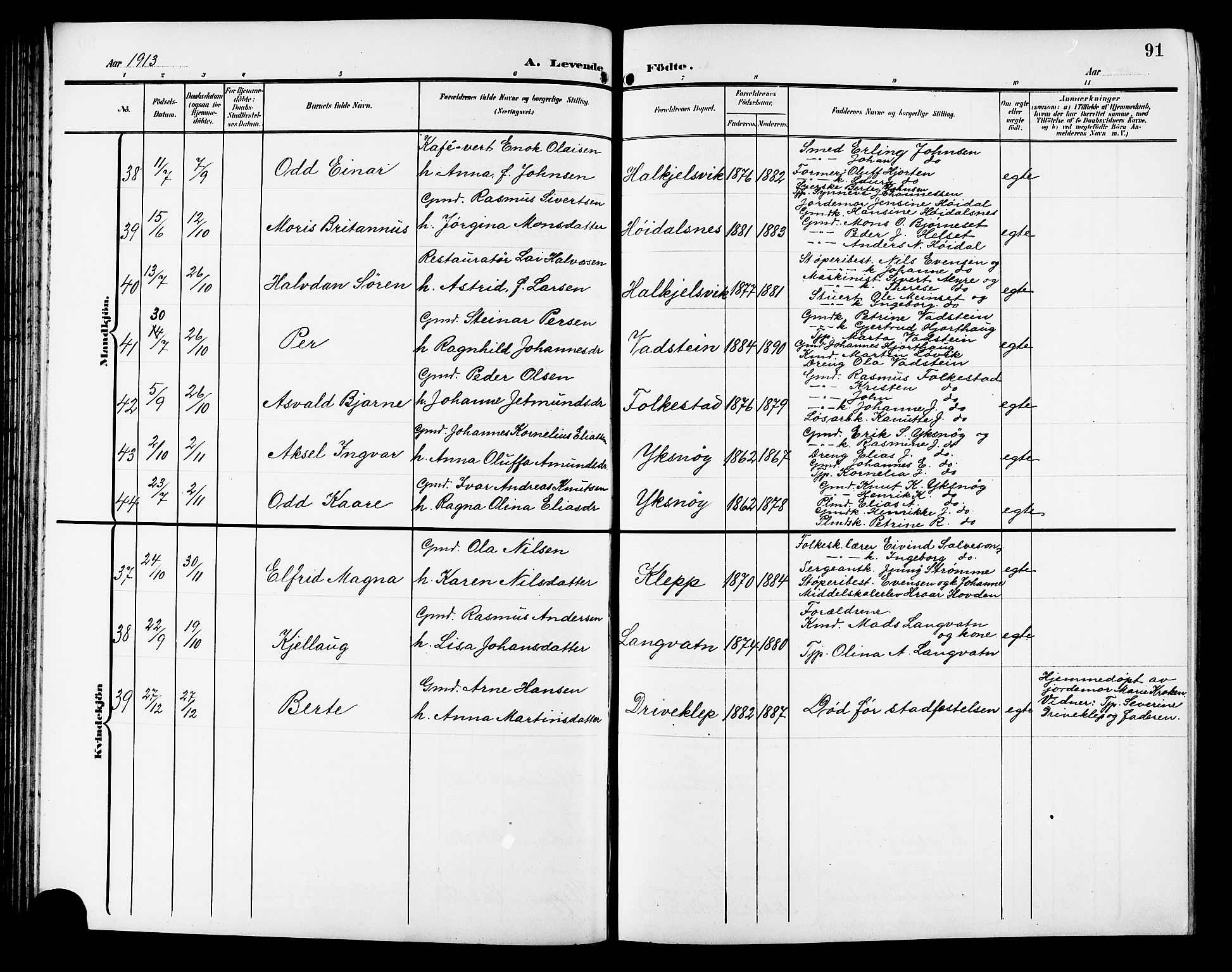 Ministerialprotokoller, klokkerbøker og fødselsregistre - Møre og Romsdal, AV/SAT-A-1454/511/L0159: Parish register (copy) no. 511C05, 1902-1920, p. 91