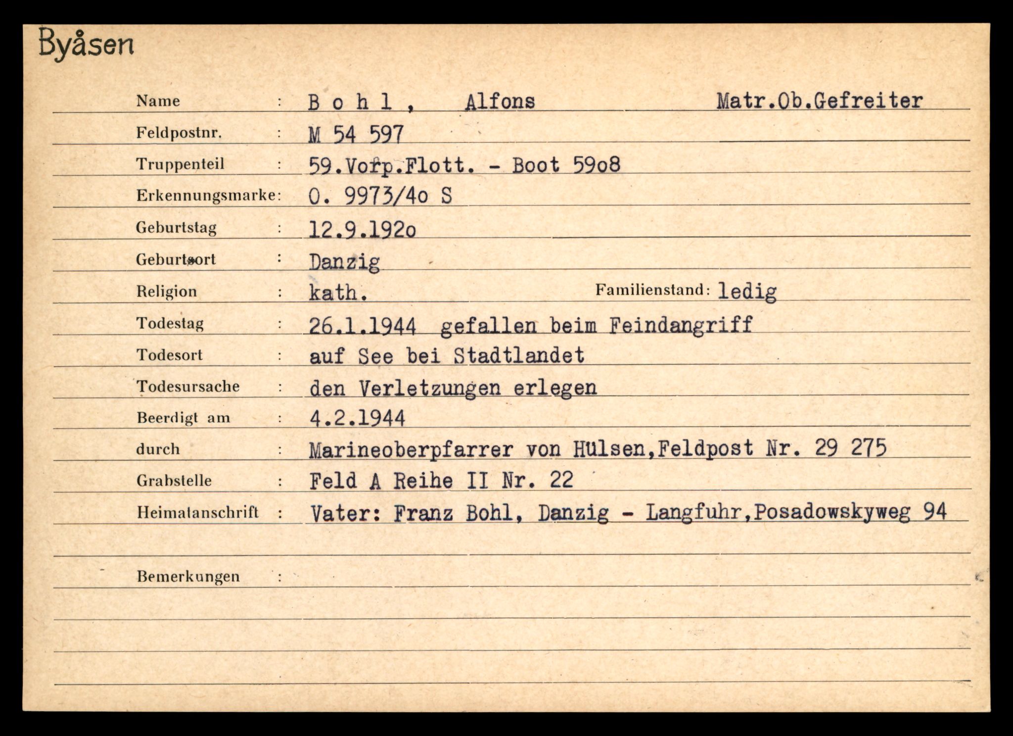 Distriktskontoret for krigsgraver, SAT/A-5030/E/L0004: Kasett/kartotek over tysk Krigskirkegård på Byåsen, 1945, p. 135