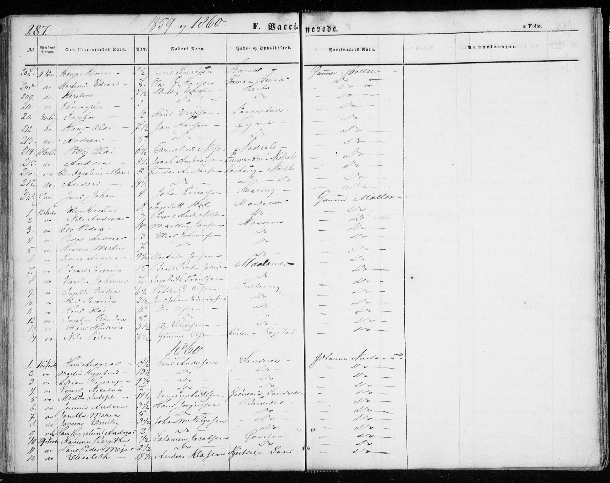 Lenvik sokneprestembete, SATØ/S-1310/H/Ha/Haa/L0007kirke: Parish register (official) no. 7, 1855-1865, p. 287