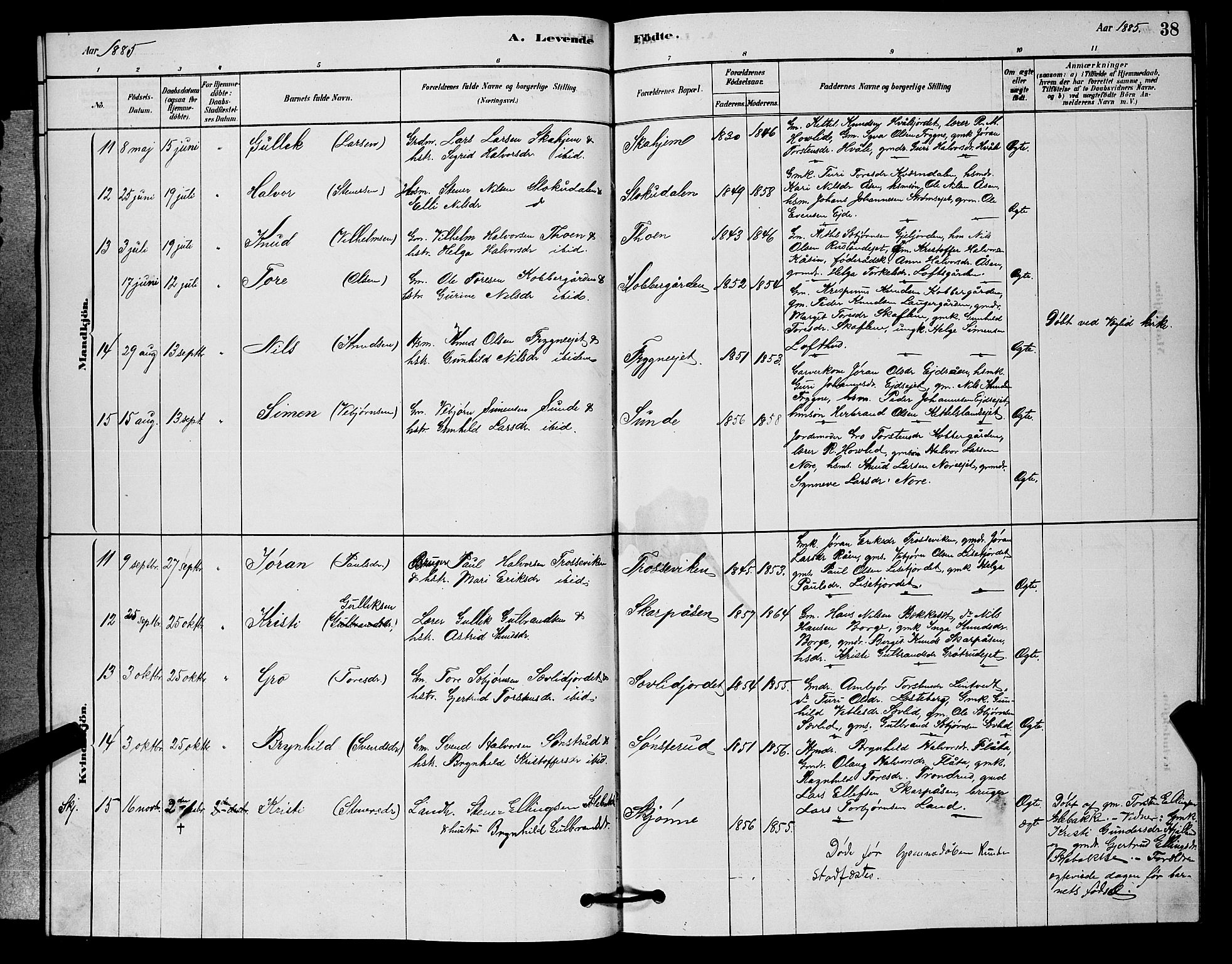 Nore kirkebøker, AV/SAKO-A-238/G/Ga/L0002: Parish register (copy) no. I 2, 1878-1885, p. 38