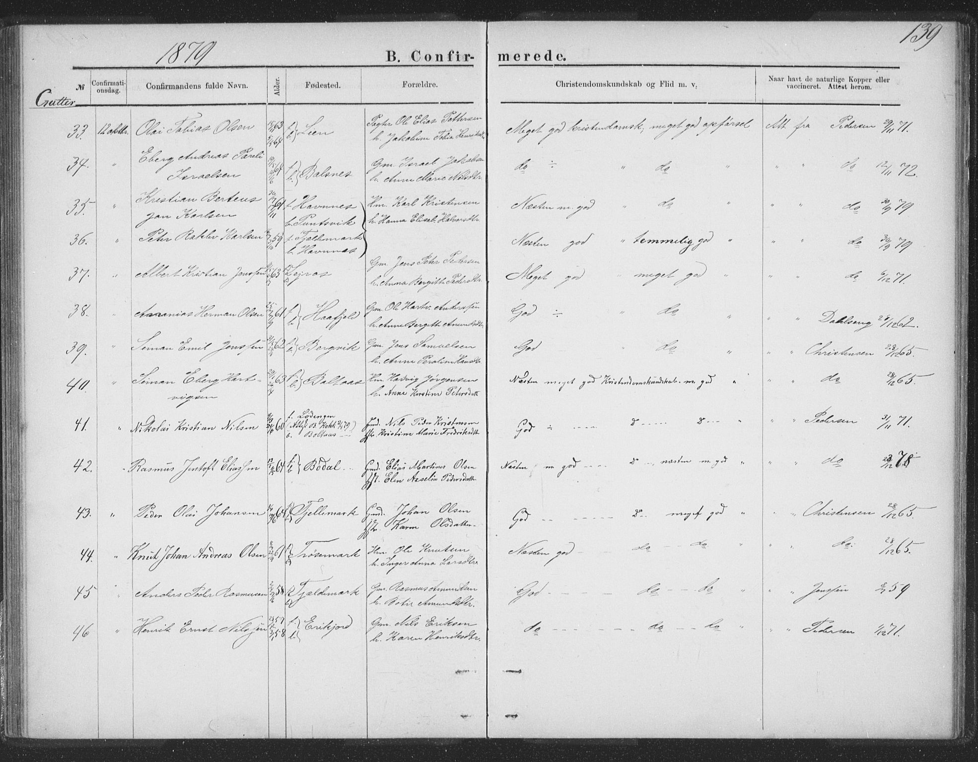 Ministerialprotokoller, klokkerbøker og fødselsregistre - Nordland, AV/SAT-A-1459/863/L0913: Parish register (copy) no. 863C03, 1877-1885, p. 139