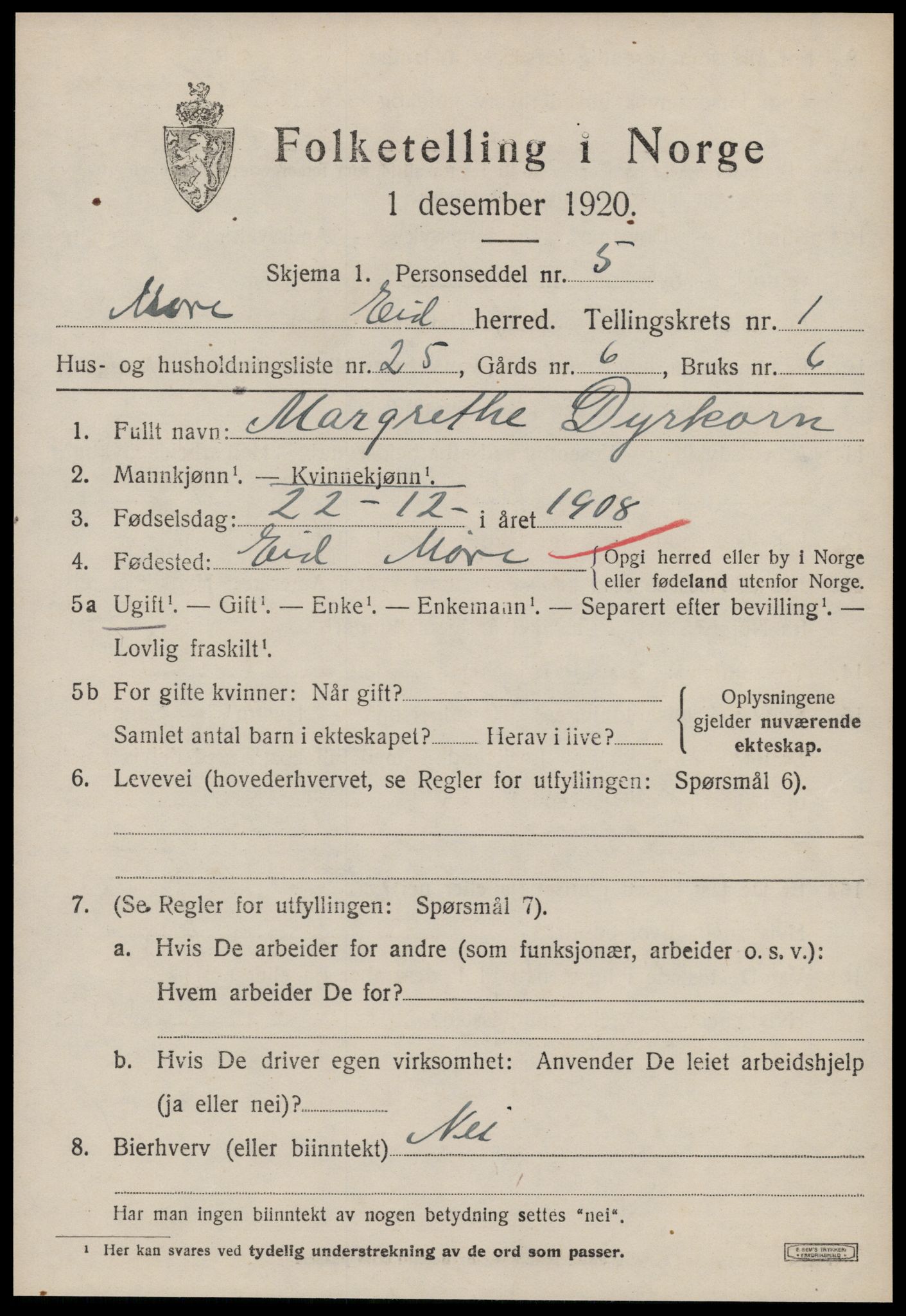 SAT, 1920 census for Eid, 1920, p. 489