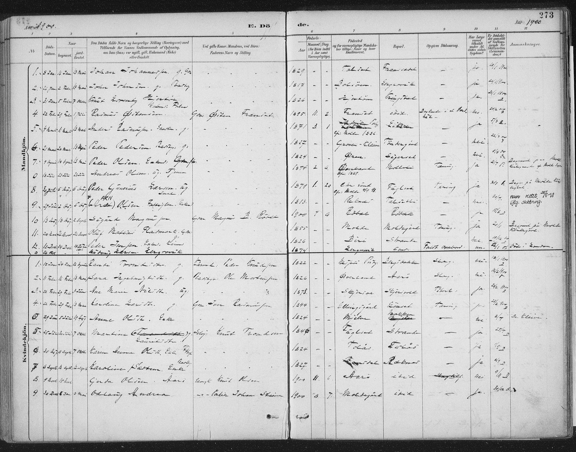 Ministerialprotokoller, klokkerbøker og fødselsregistre - Møre og Romsdal, SAT/A-1454/555/L0658: Parish register (official) no. 555A09, 1887-1917, p. 273