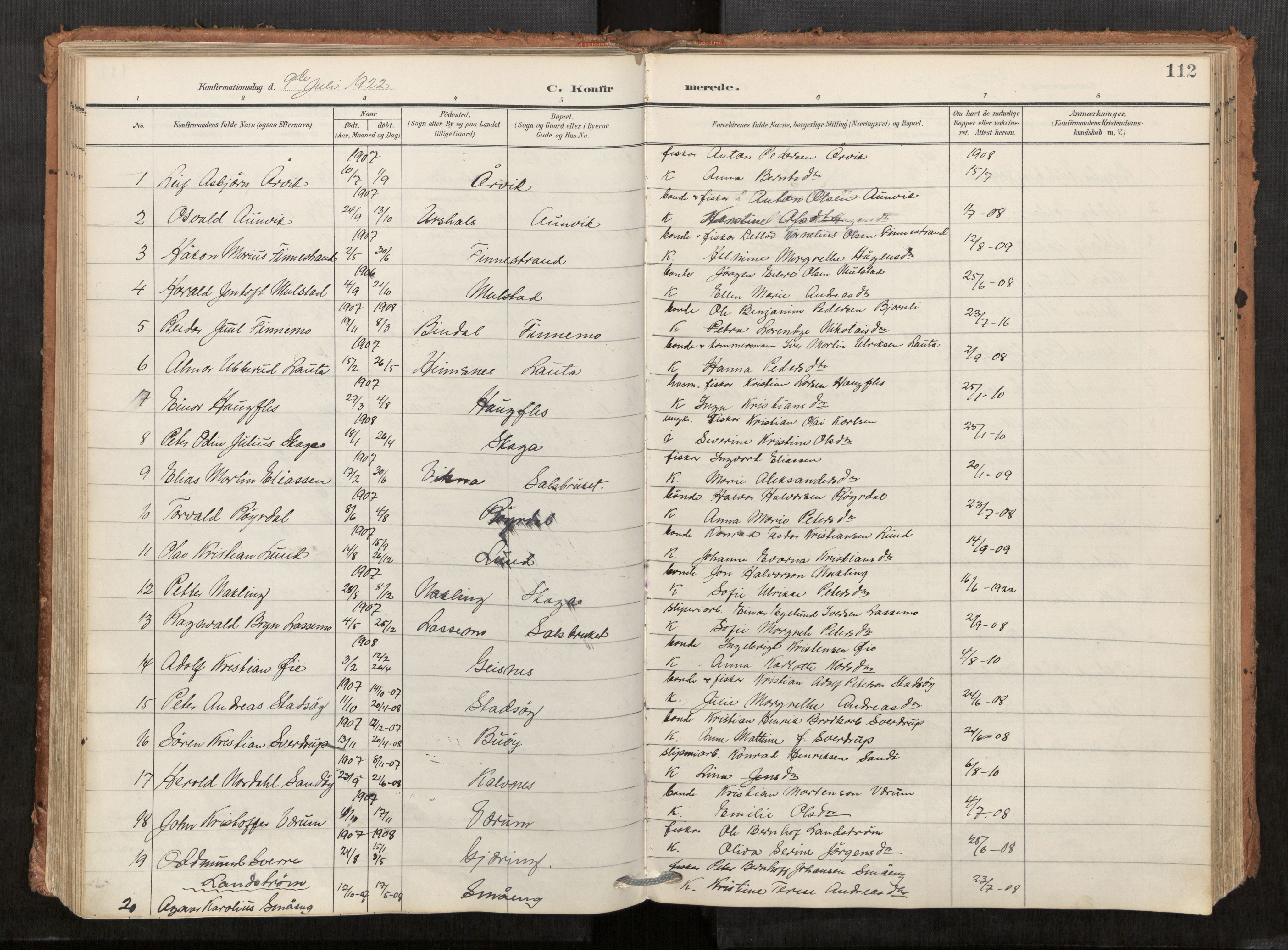 Kolvereid sokneprestkontor, SAT/A-1171/H/Ha/Haa/L0001: Parish register (official) no. 1, 1903-1922, p. 112