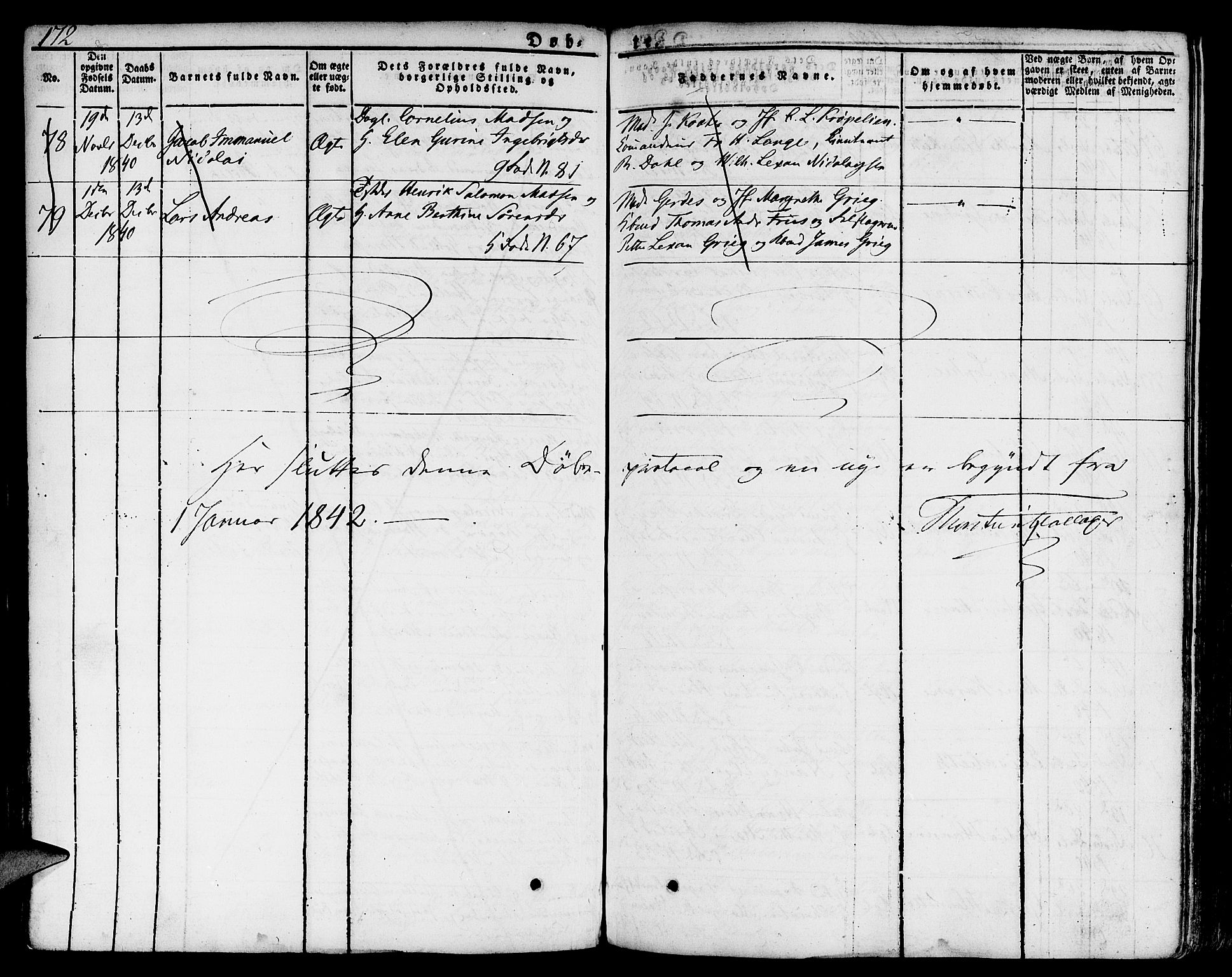 Nykirken Sokneprestembete, SAB/A-77101/H/Hab: Parish register (copy) no. A 5I, 1821-1841, p. 172