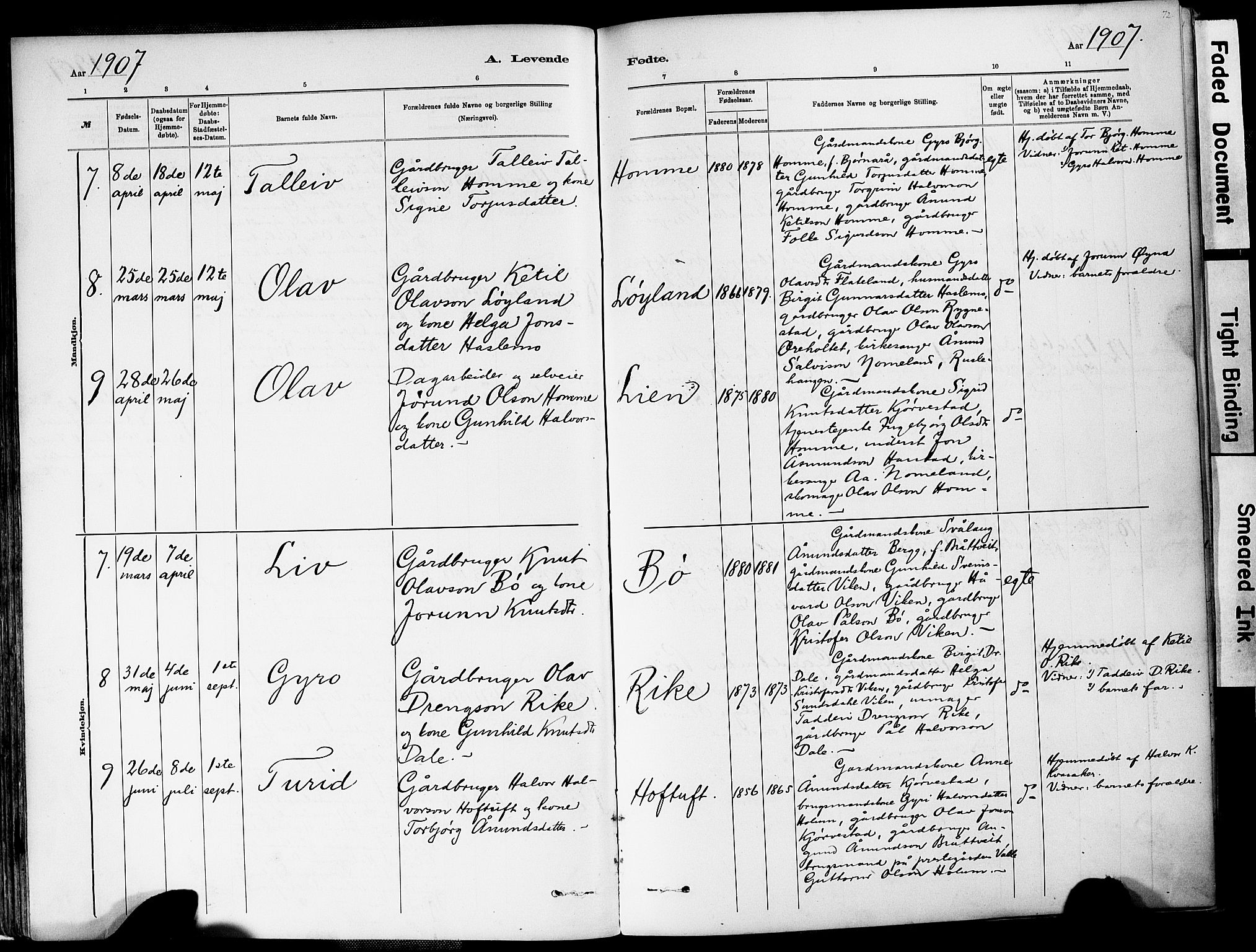 Valle sokneprestkontor, SAK/1111-0044/F/Fa/Fac/L0009: Parish register (official) no. A 9, 1882-1913, p. 72