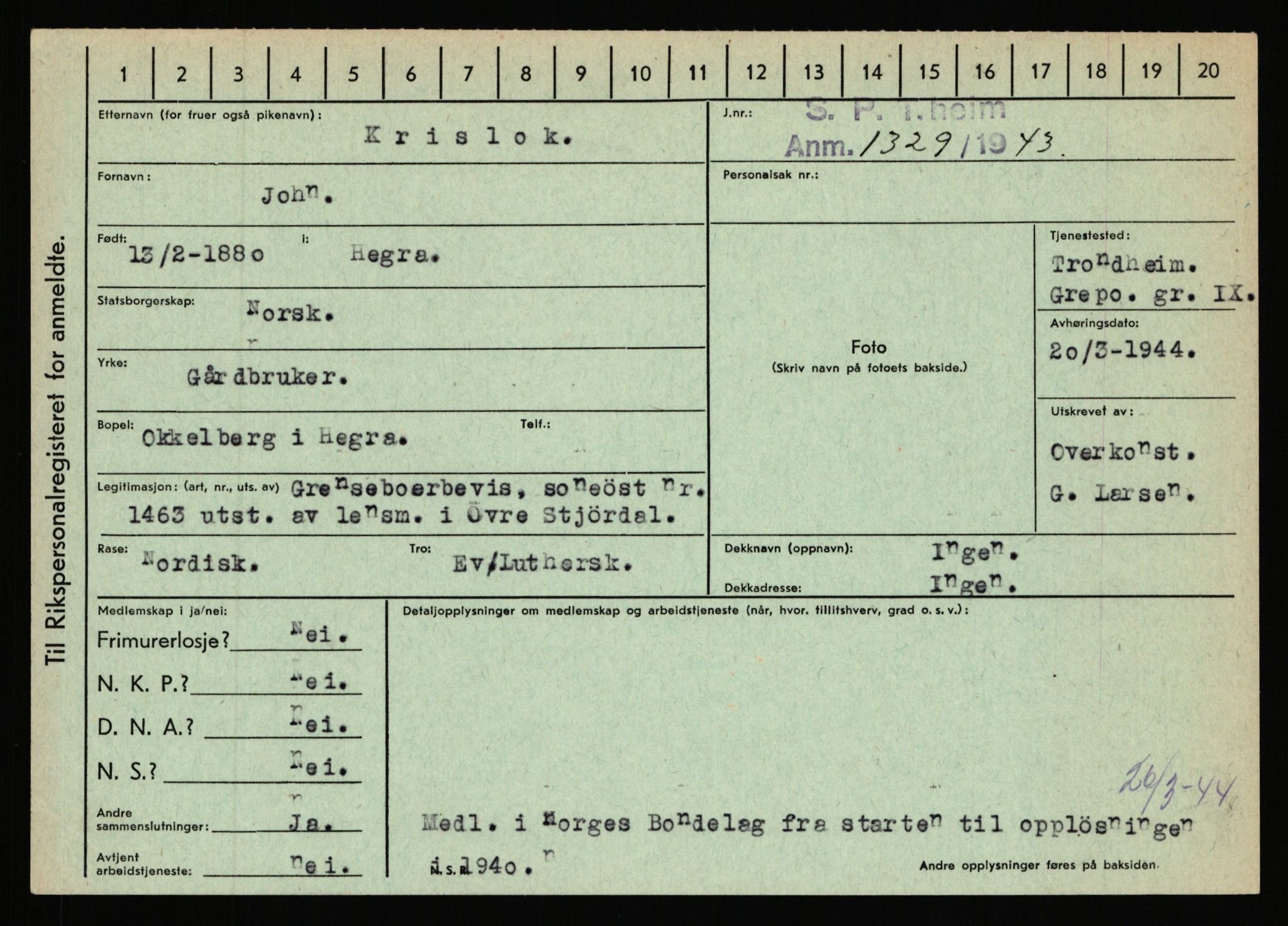 Statspolitiet - Hovedkontoret / Osloavdelingen, AV/RA-S-1329/C/Ca/L0009: Knutsen - Limstrand, 1943-1945, p. 948