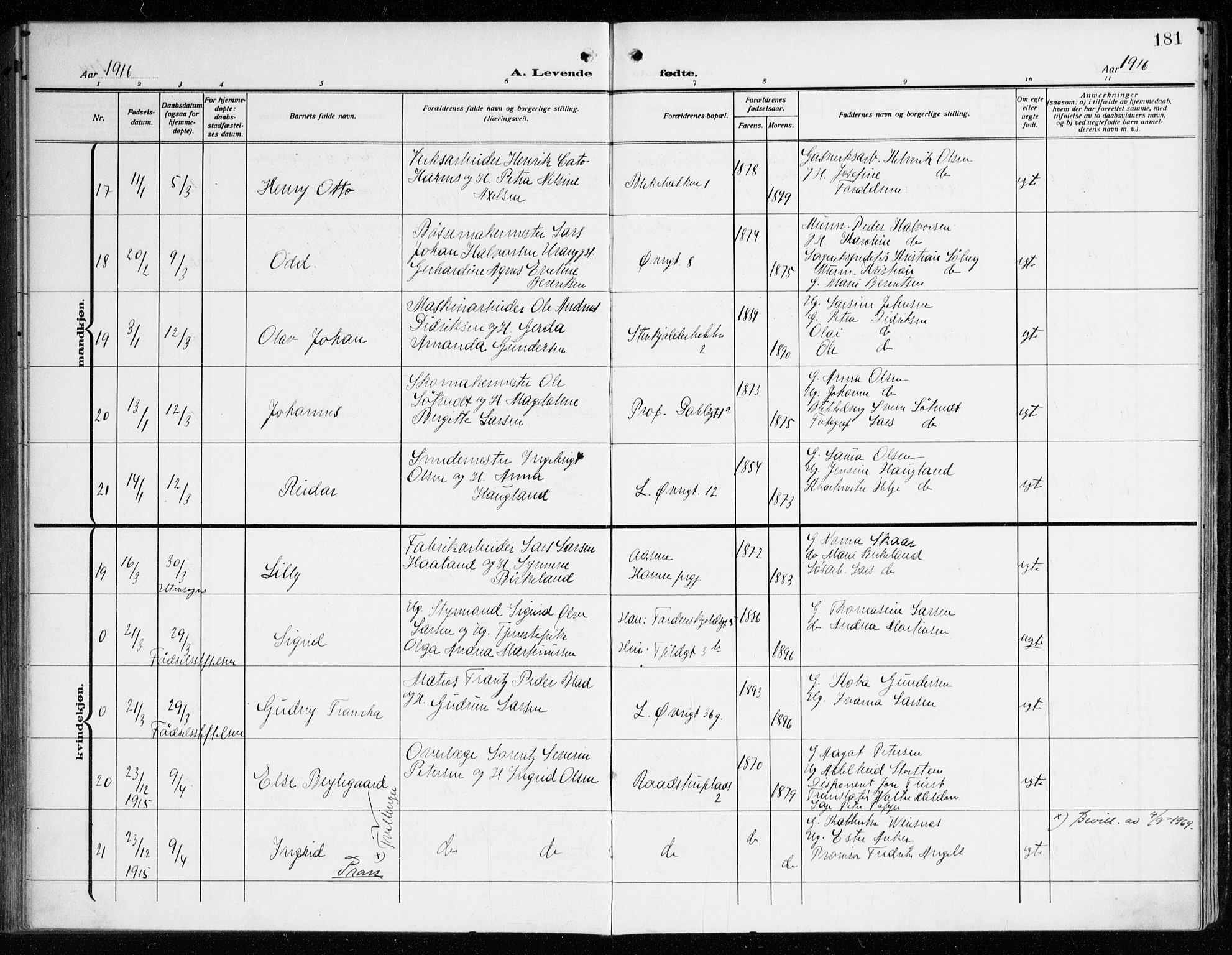 Korskirken sokneprestembete, AV/SAB-A-76101/H/Haa: Parish register (official) no. B 10, 1909-1923, p. 181