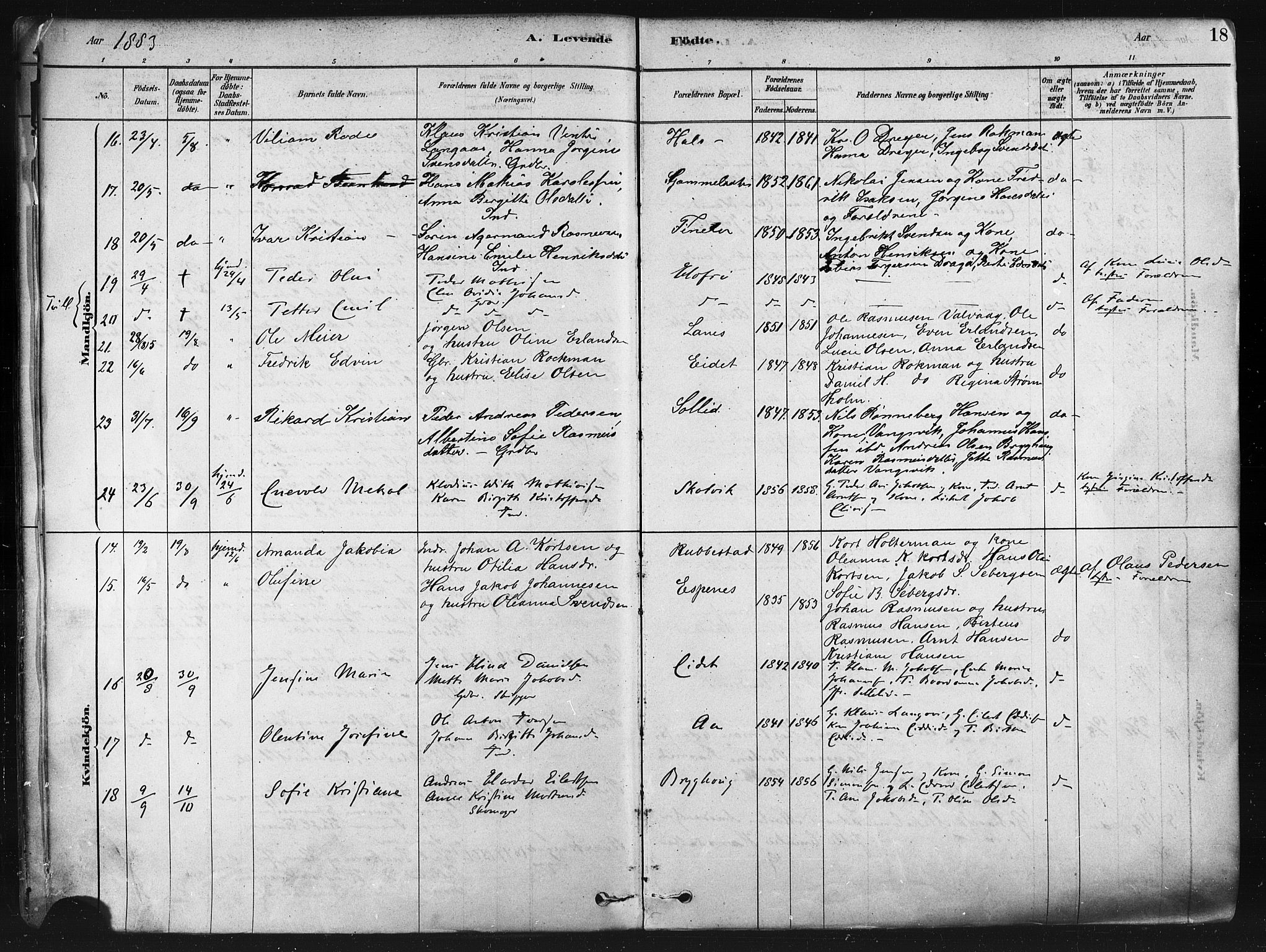 Tranøy sokneprestkontor, SATØ/S-1313/I/Ia/Iaa/L0009kirke: Parish register (official) no. 9, 1878-1904, p. 18