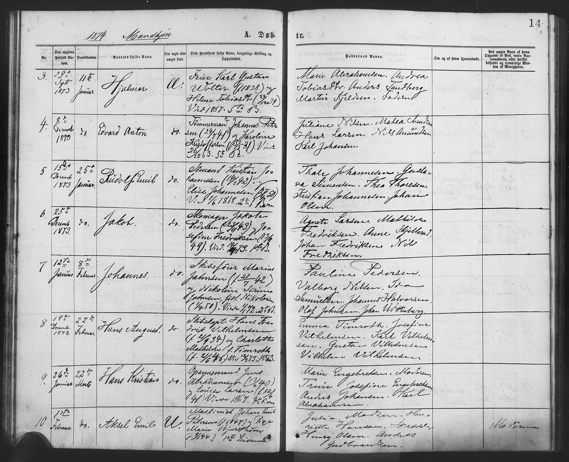 Drøbak prestekontor Kirkebøker, SAO/A-10142a/F/Fa/L0003: Parish register (official) no. I 3, 1871-1877, p. 14