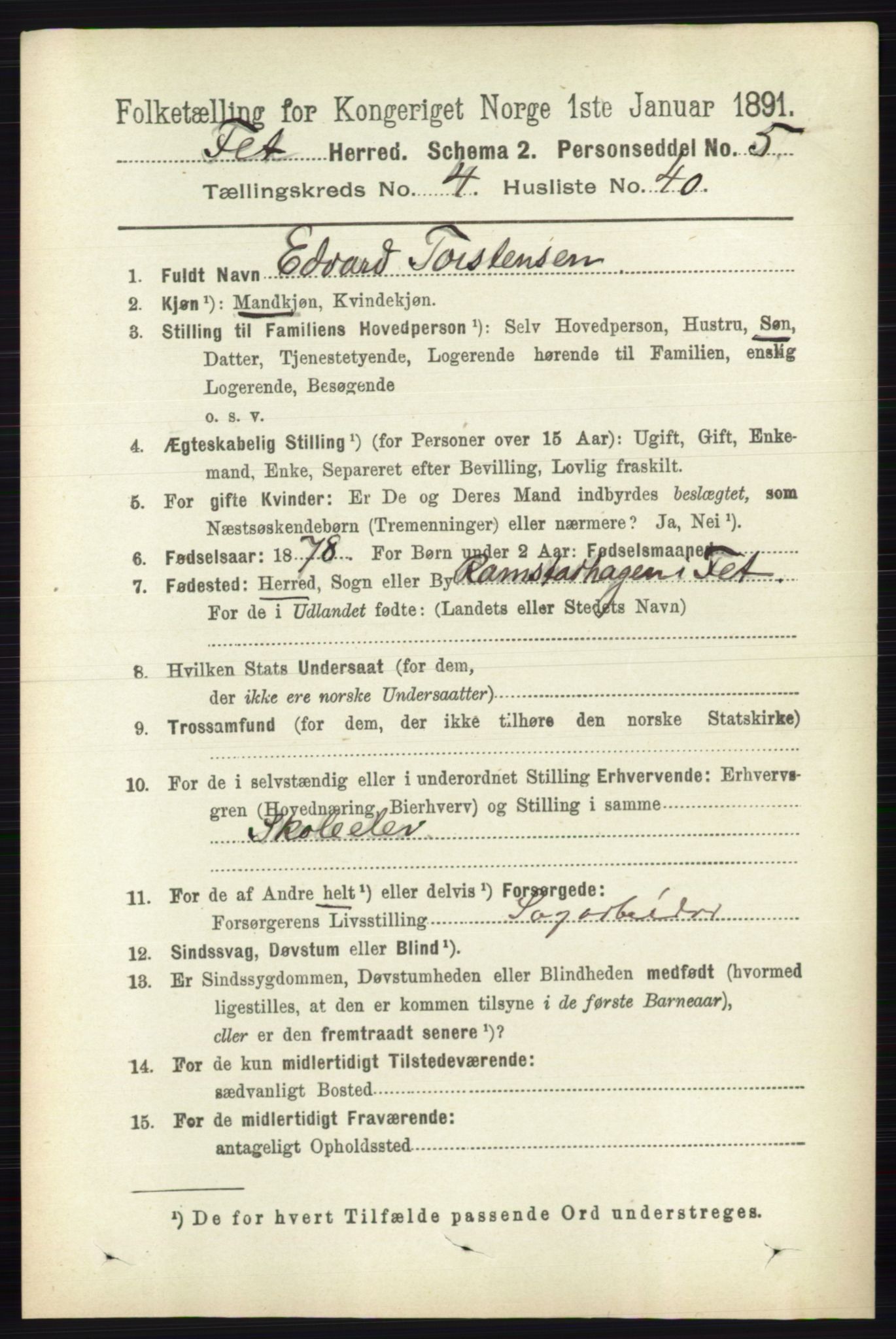 RA, 1891 census for 0227 Fet, 1891, p. 1502