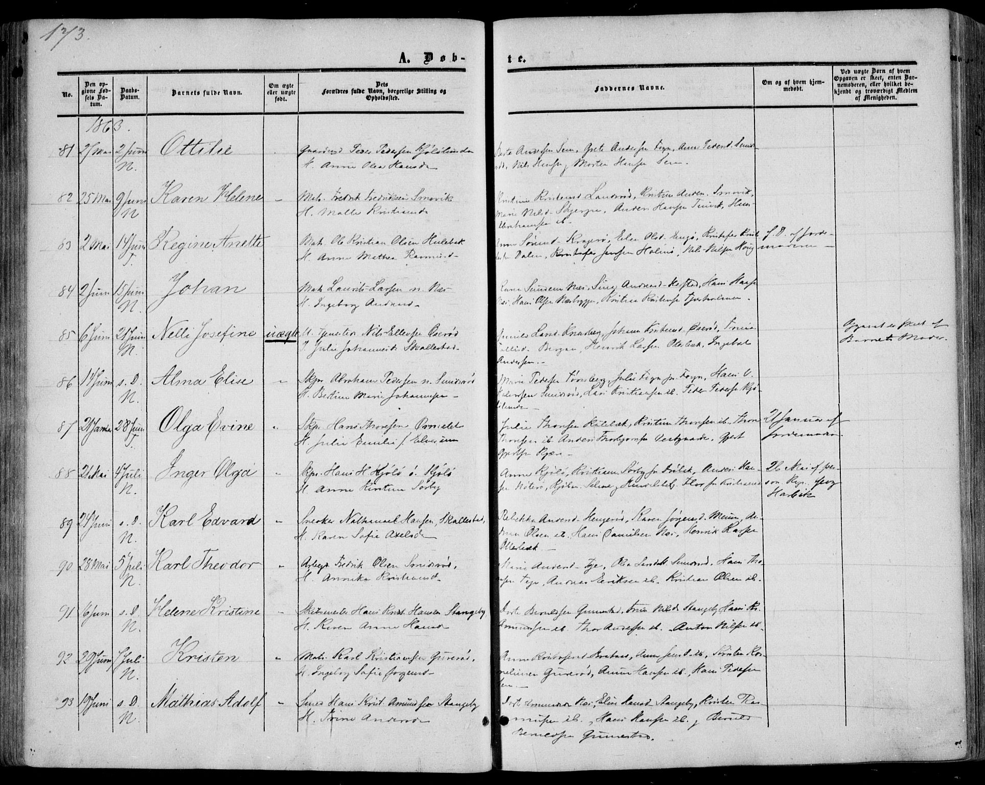 Nøtterøy kirkebøker, AV/SAKO-A-354/F/Fa/L0006: Parish register (official) no. I 6, 1852-1864, p. 173