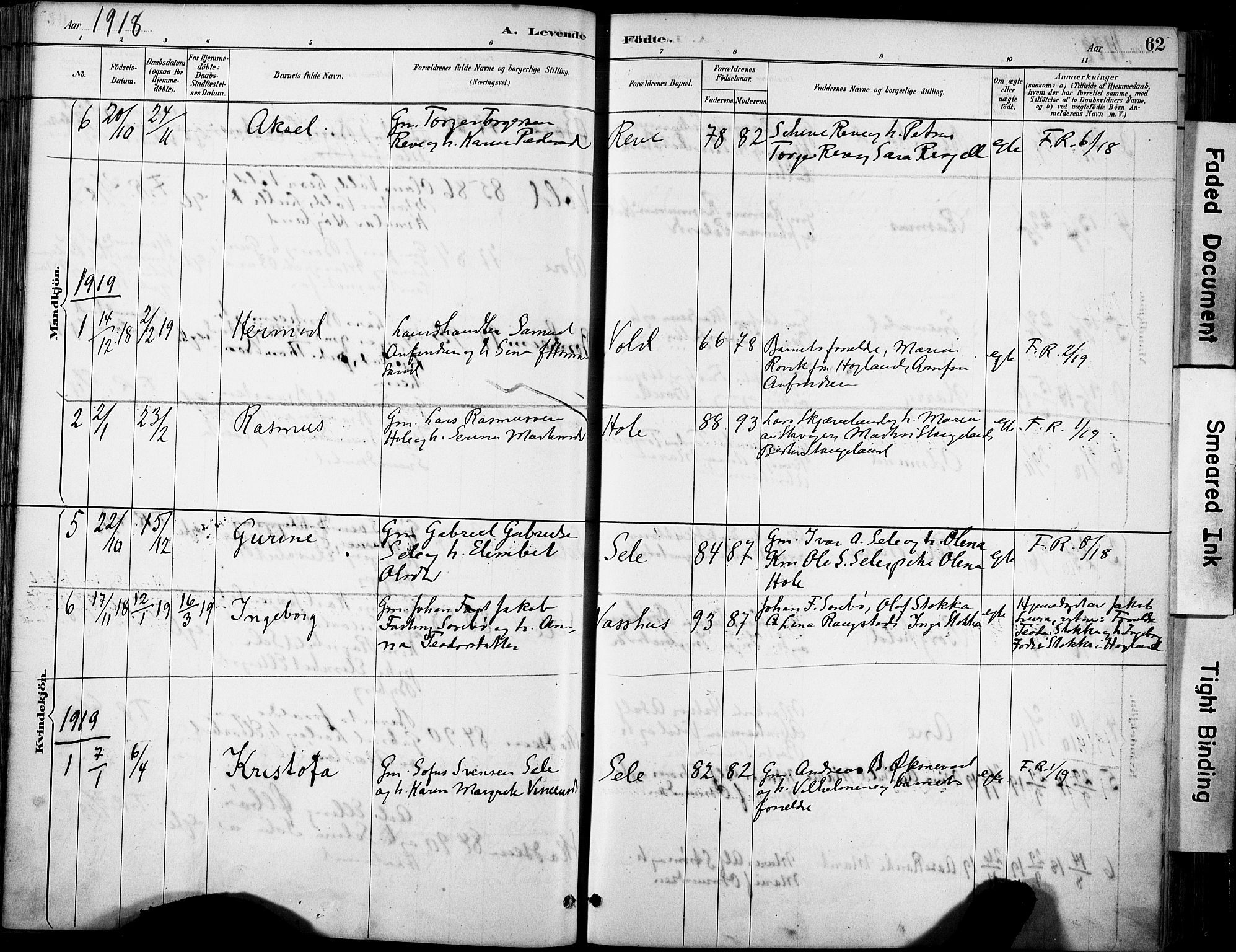 Klepp sokneprestkontor, SAST/A-101803/001/3/30BA/L0008: Parish register (official) no. A 9, 1886-1919, p. 62