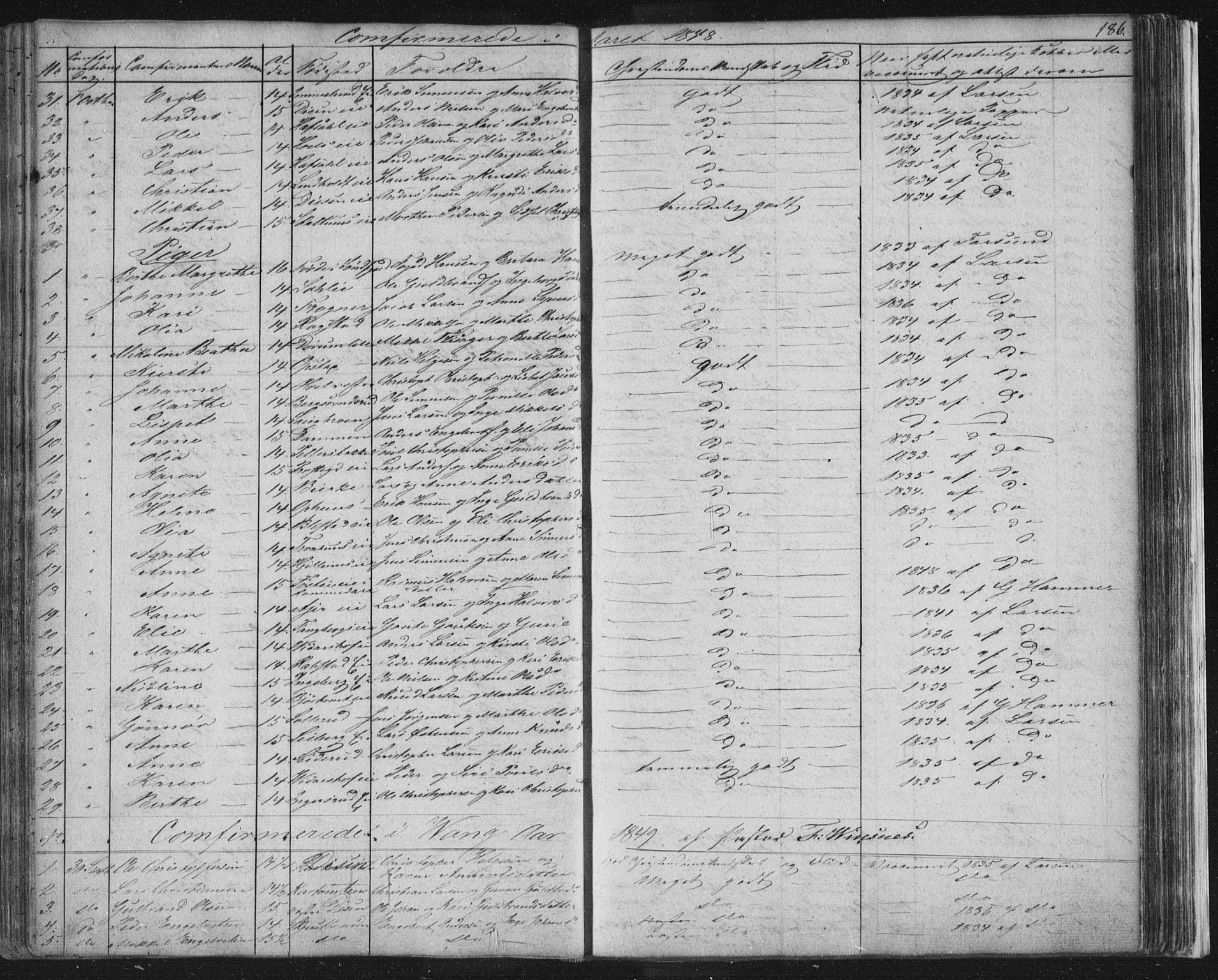 Vang prestekontor, Hedmark, SAH/PREST-008/H/Ha/Hab/L0008: Parish register (copy) no. 8, 1832-1854, p. 186