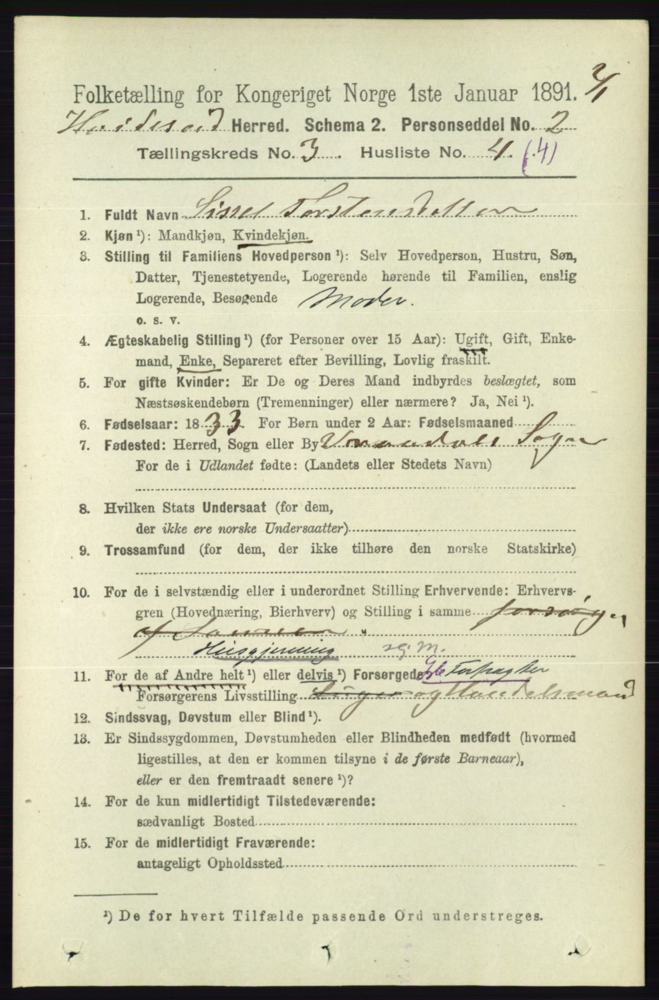 RA, 1891 census for 0829 Kviteseid, 1891, p. 516