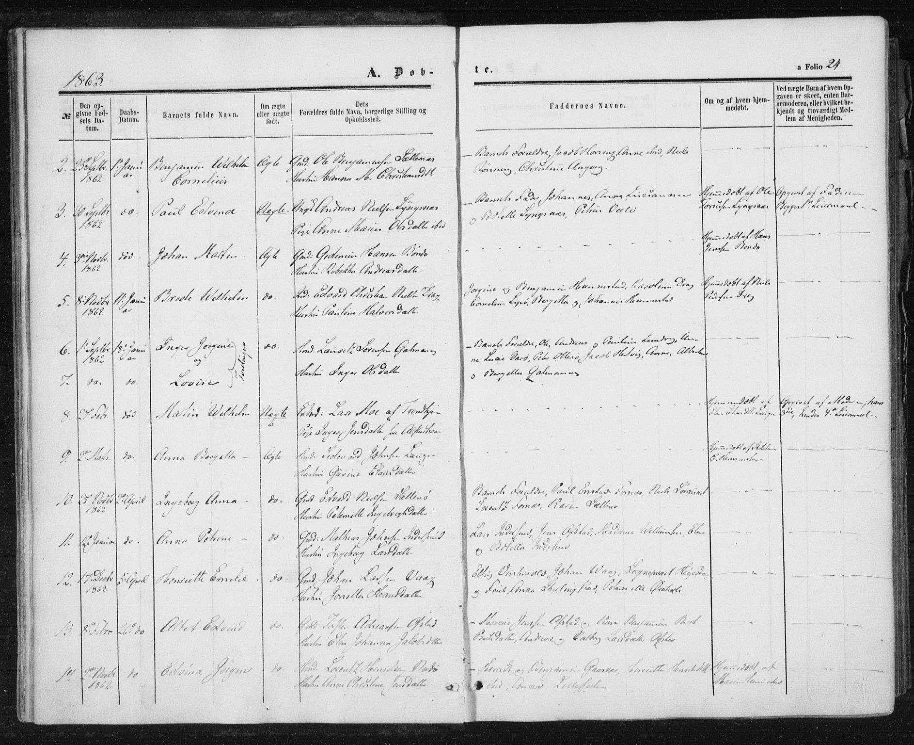 Ministerialprotokoller, klokkerbøker og fødselsregistre - Nord-Trøndelag, AV/SAT-A-1458/784/L0670: Parish register (official) no. 784A05, 1860-1876, p. 24