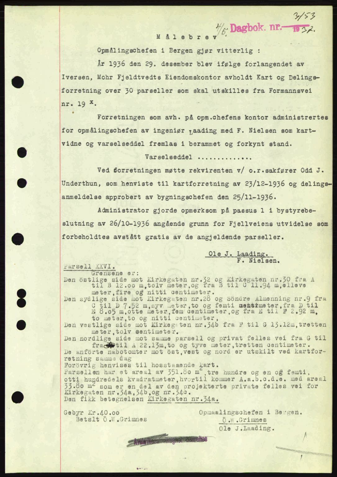 Byfogd og Byskriver i Bergen, SAB/A-3401/03/03Bc/L0004: Mortgage book no. A3-4, 1936-1937, Diary no: : 3153/1937