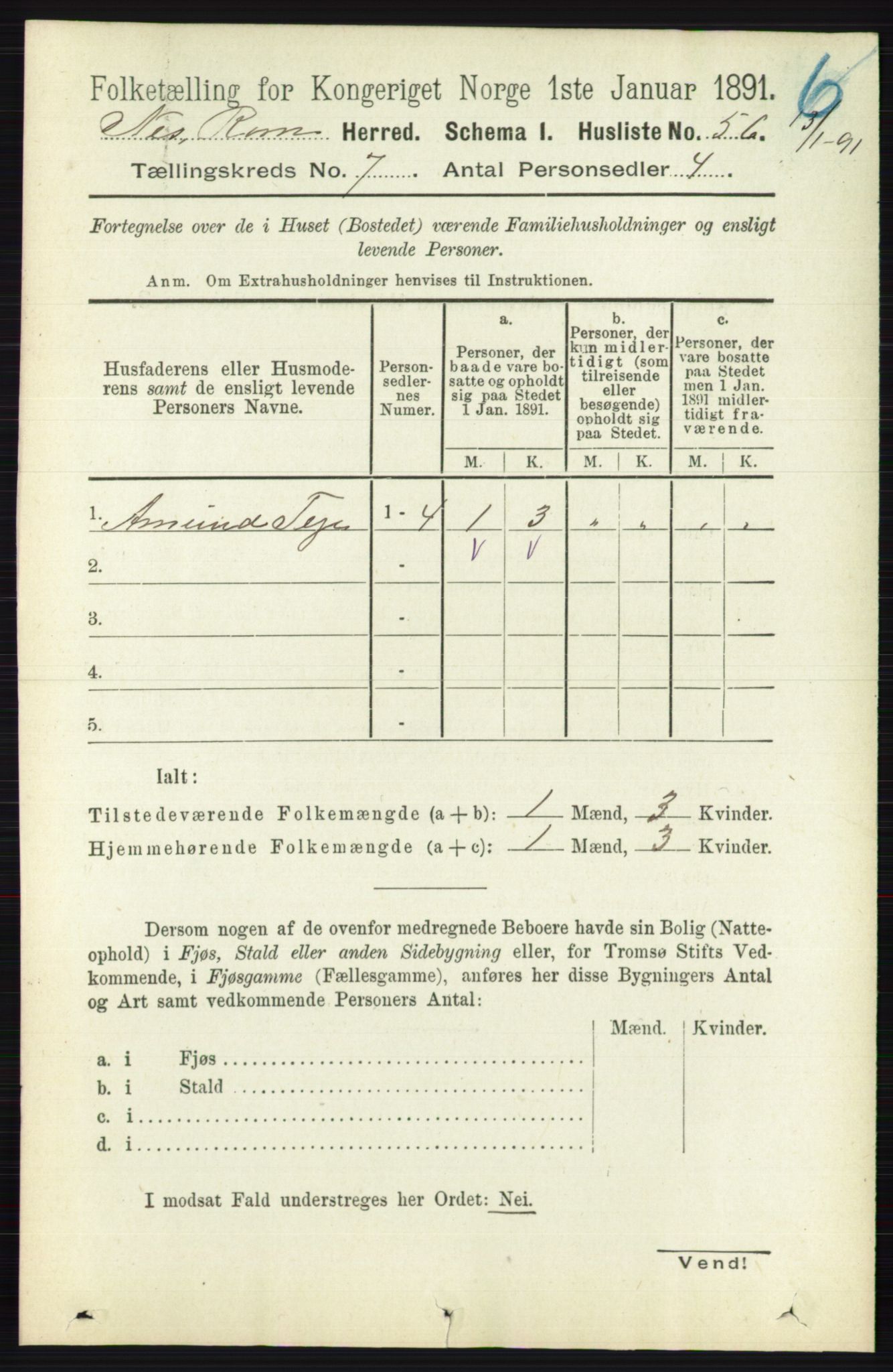 RA, 1891 census for 0236 Nes, 1891, p. 4000