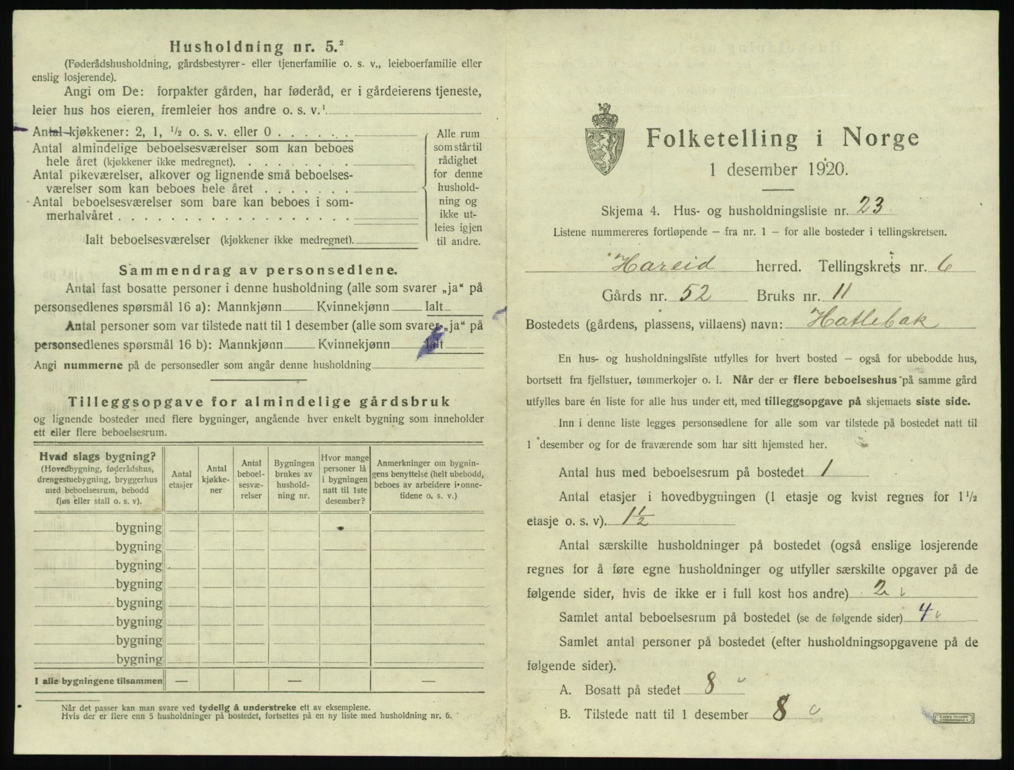 SAT, 1920 census for Hareid, 1920, p. 329