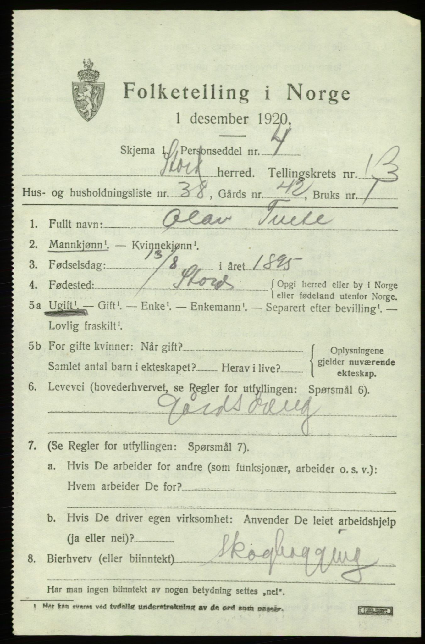 SAB, 1920 census for Stord, 1920, p. 7987