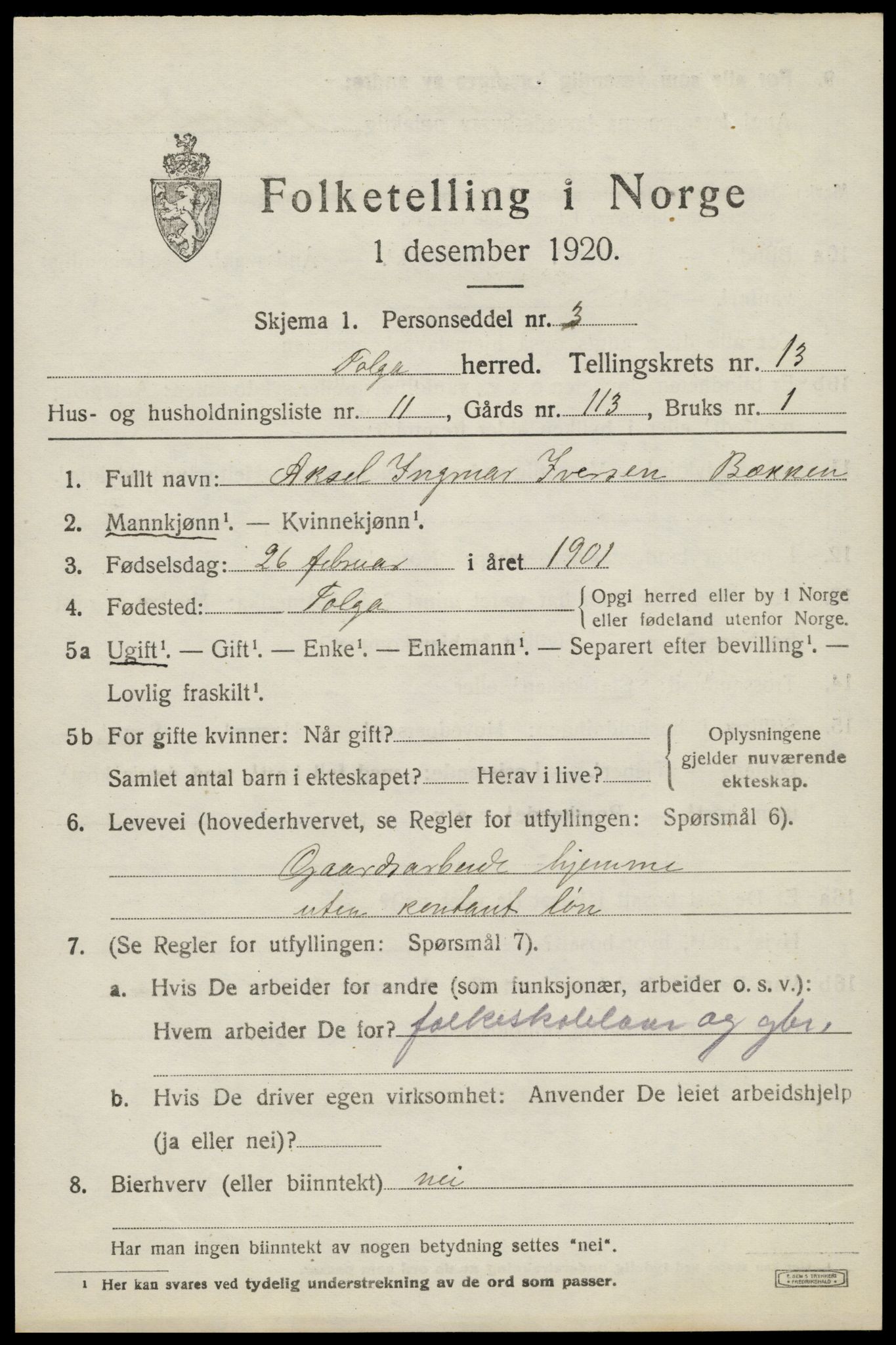 SAH, 1920 census for Tolga, 1920, p. 5917