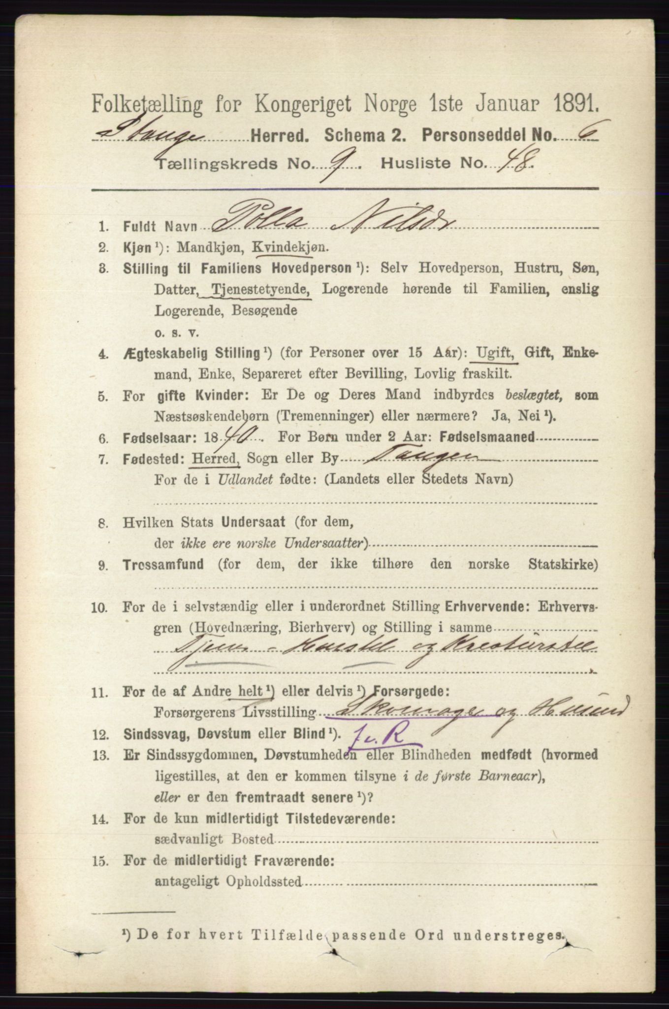 RA, 1891 census for 0417 Stange, 1891, p. 6324