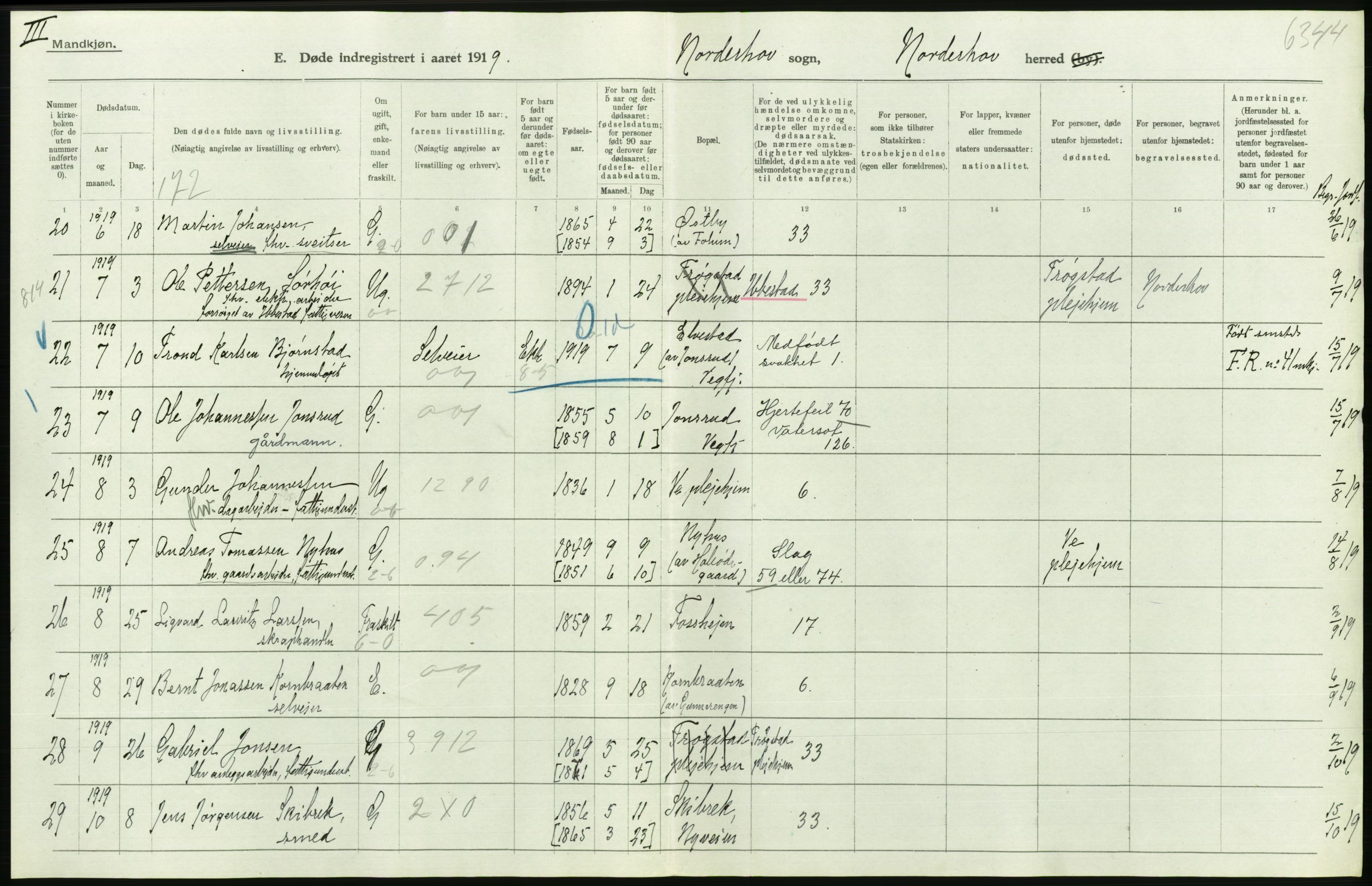 Statistisk sentralbyrå, Sosiodemografiske emner, Befolkning, AV/RA-S-2228/D/Df/Dfb/Dfbi/L0018: Buskerud fylke: Døde. Bygder og byer., 1919, p. 194