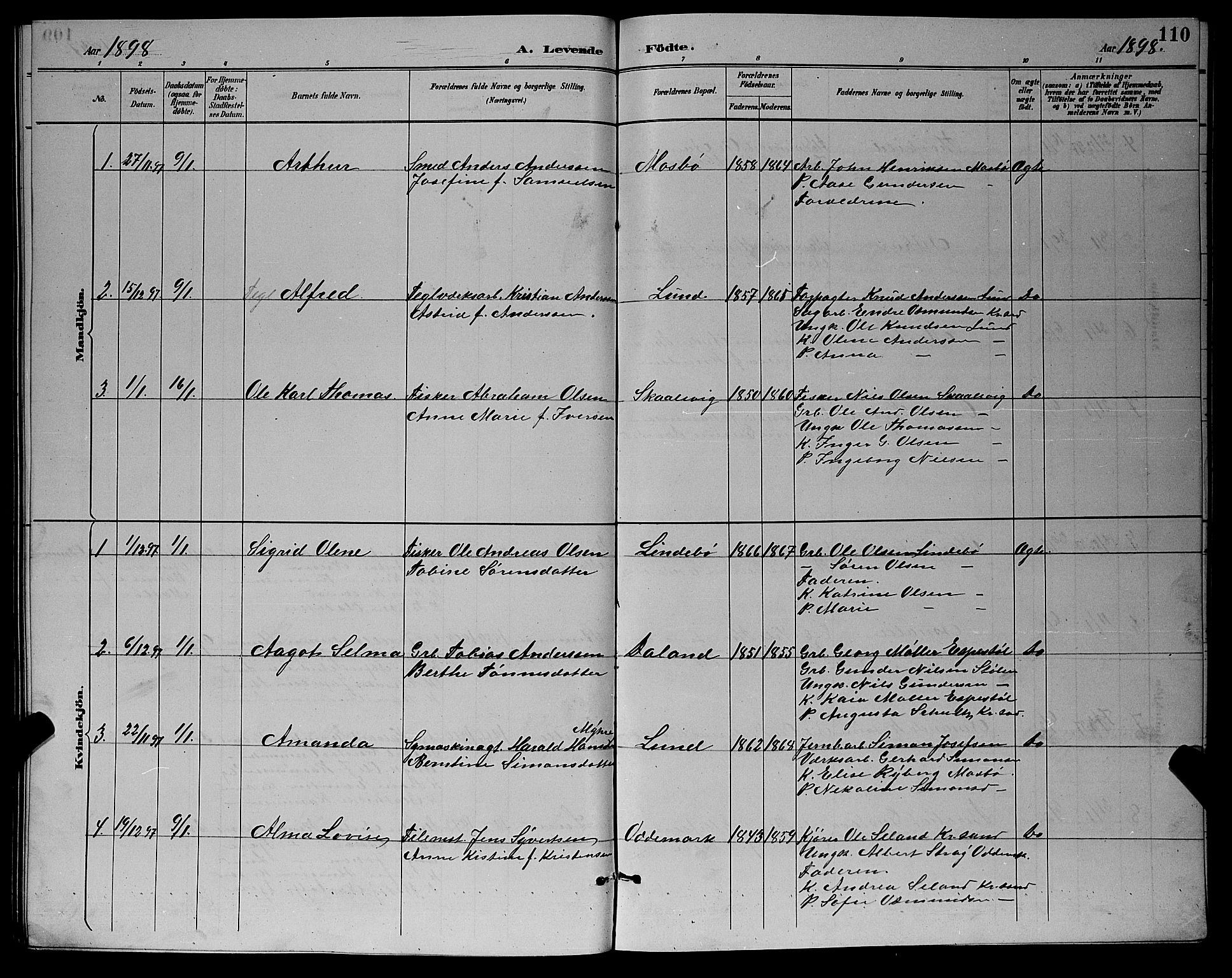 Oddernes sokneprestkontor, AV/SAK-1111-0033/F/Fb/Fba/L0008: Parish register (copy) no. B 8, 1887-1898, p. 110