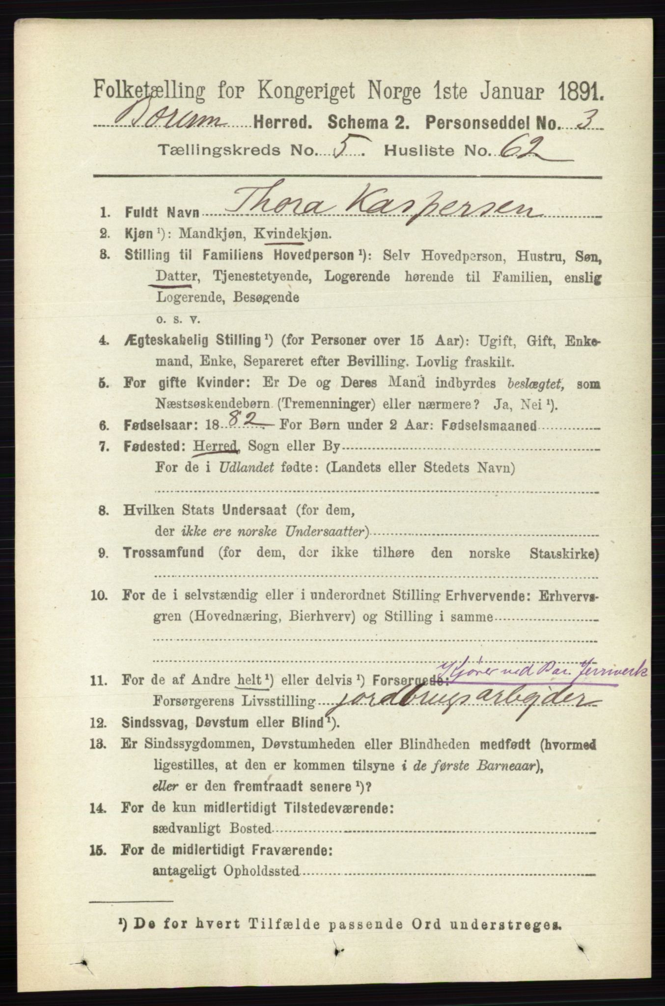 RA, 1891 census for 0219 Bærum, 1891, p. 3407