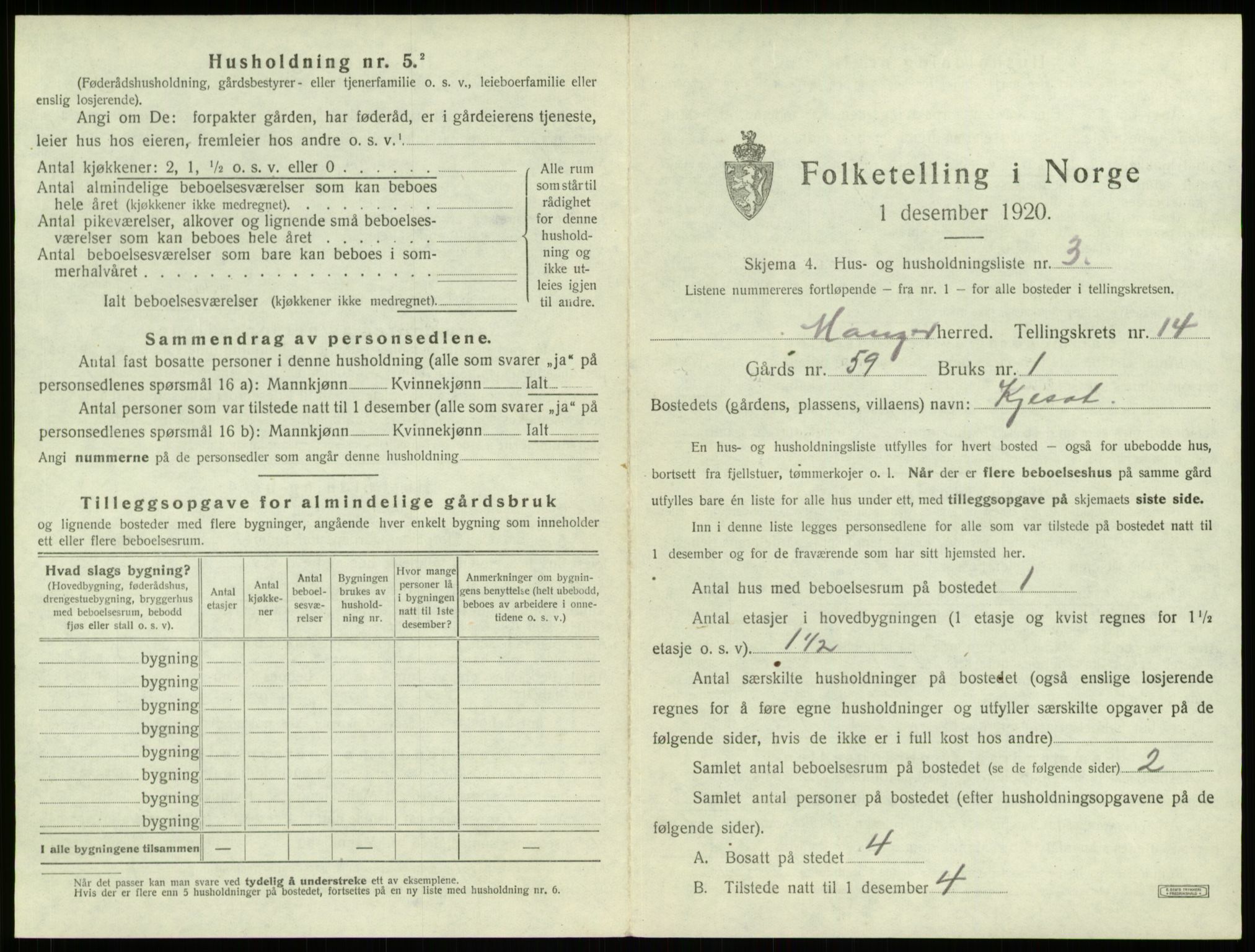 SAB, 1920 census for Manger, 1920, p. 1095