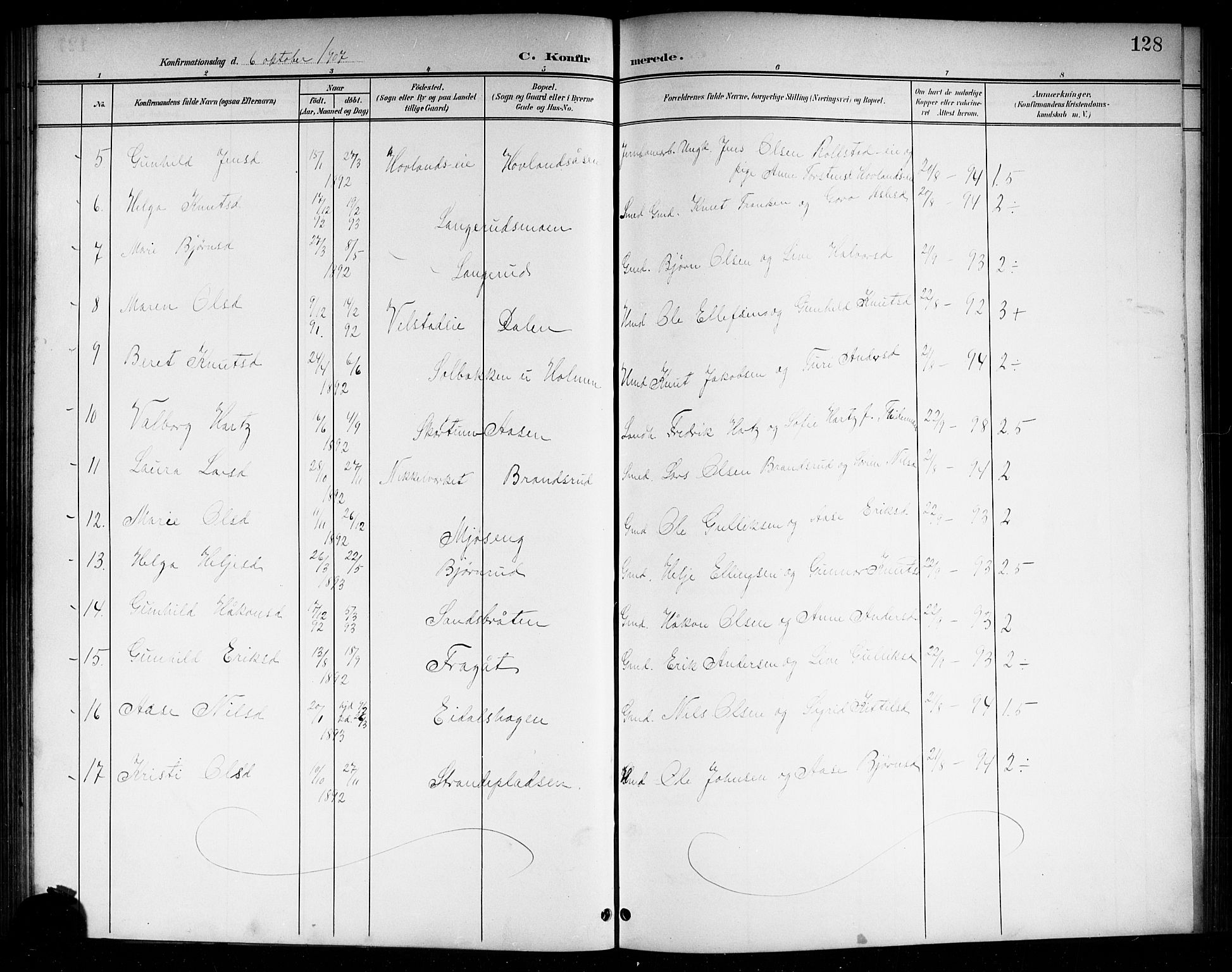 Sigdal kirkebøker, SAKO/A-245/G/Ga/L0006: Parish register (copy) no. I 6, 1901-1916, p. 128