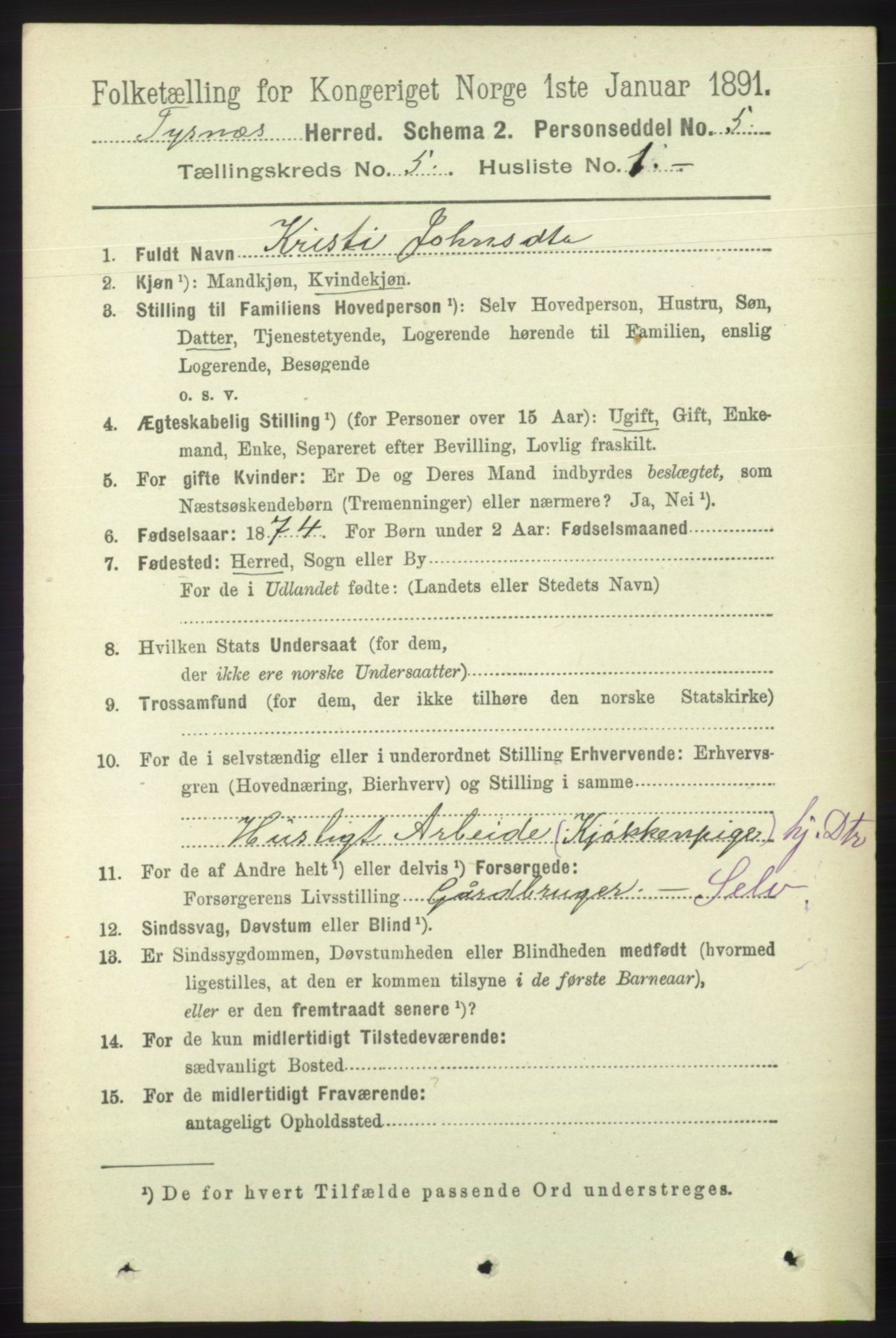 RA, 1891 census for 1223 Tysnes, 1891, p. 1906