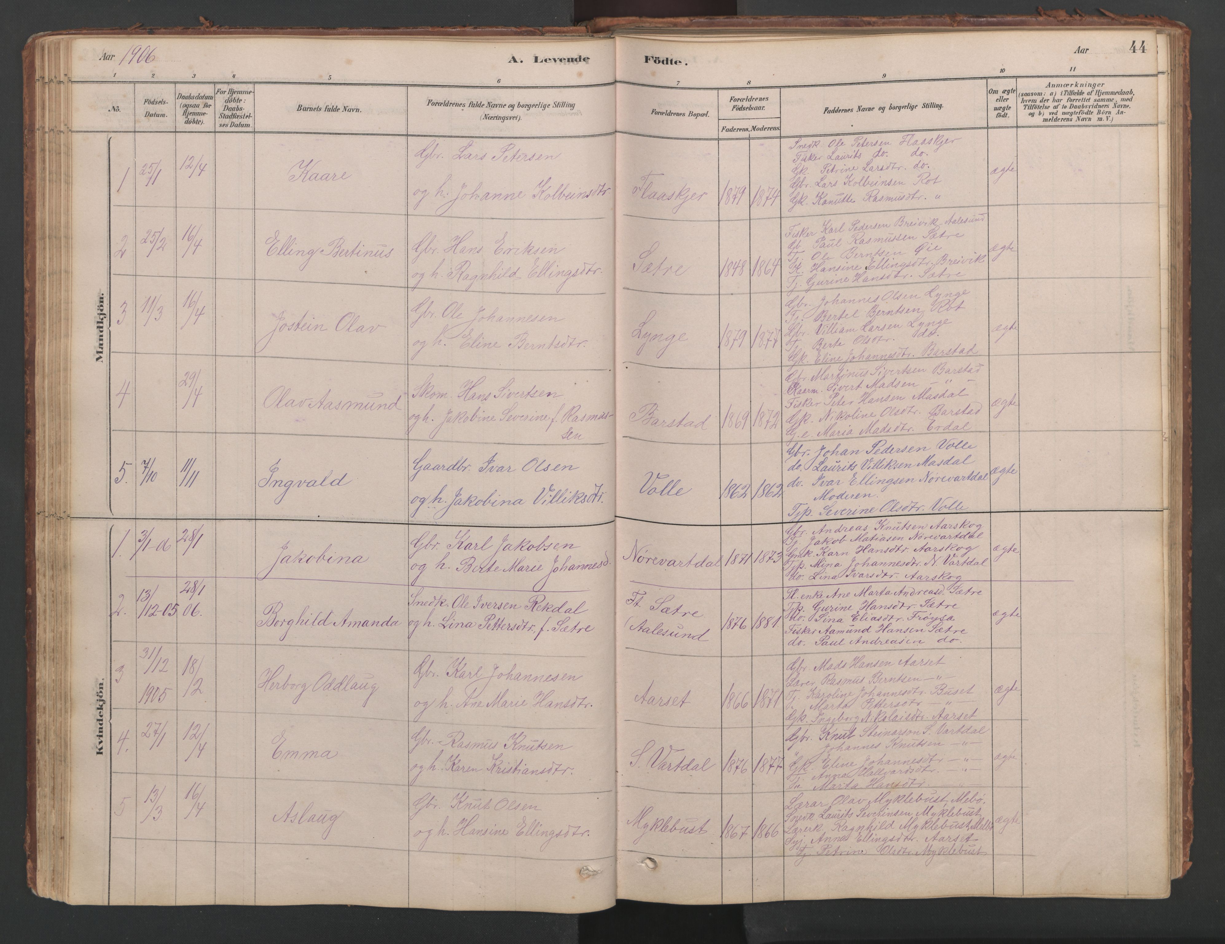 Ministerialprotokoller, klokkerbøker og fødselsregistre - Møre og Romsdal, AV/SAT-A-1454/514/L0201: Parish register (copy) no. 514C01, 1878-1919, p. 44