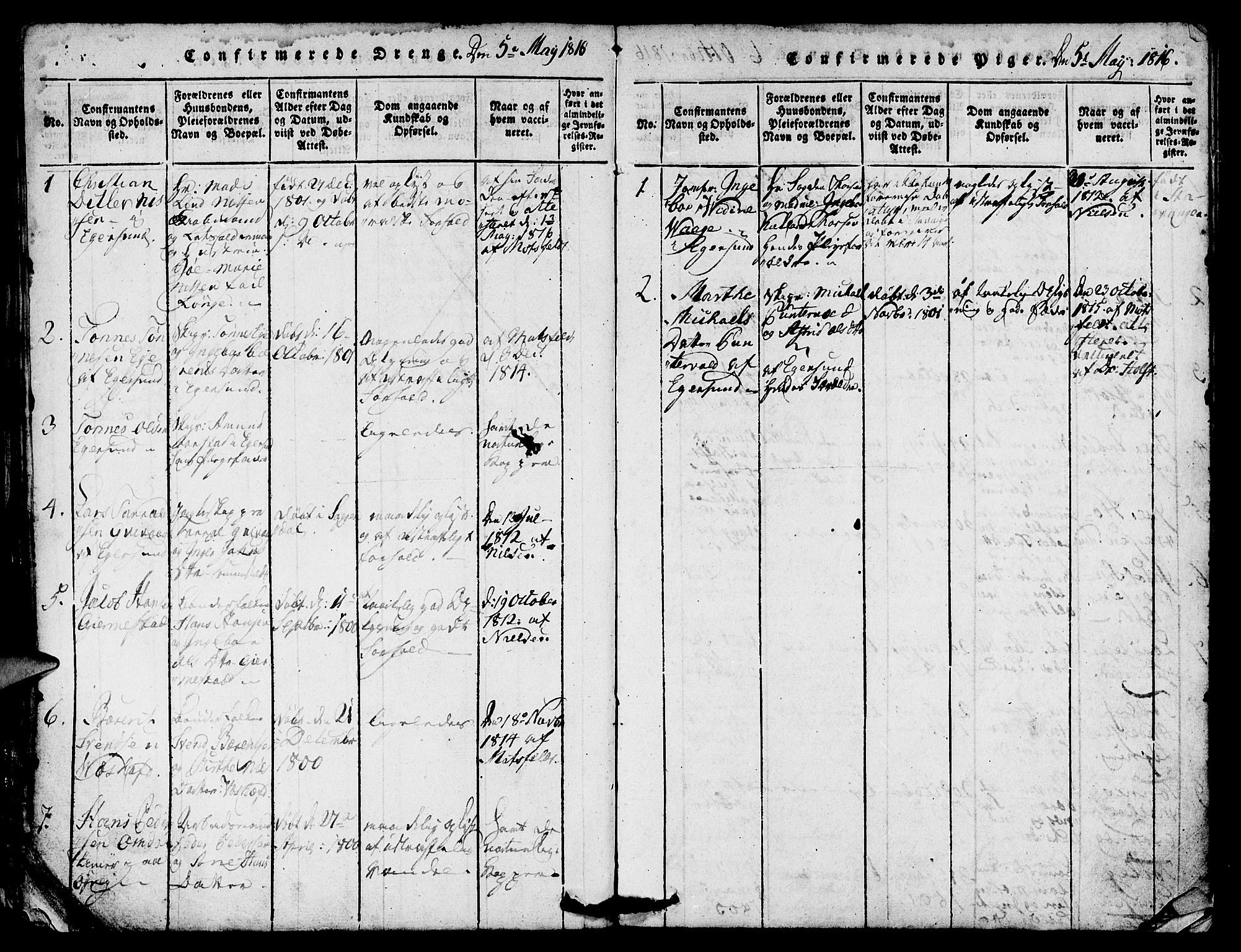 Eigersund sokneprestkontor, AV/SAST-A-101807/S08/L0007: Parish register (official) no. A 7, 1815-1827