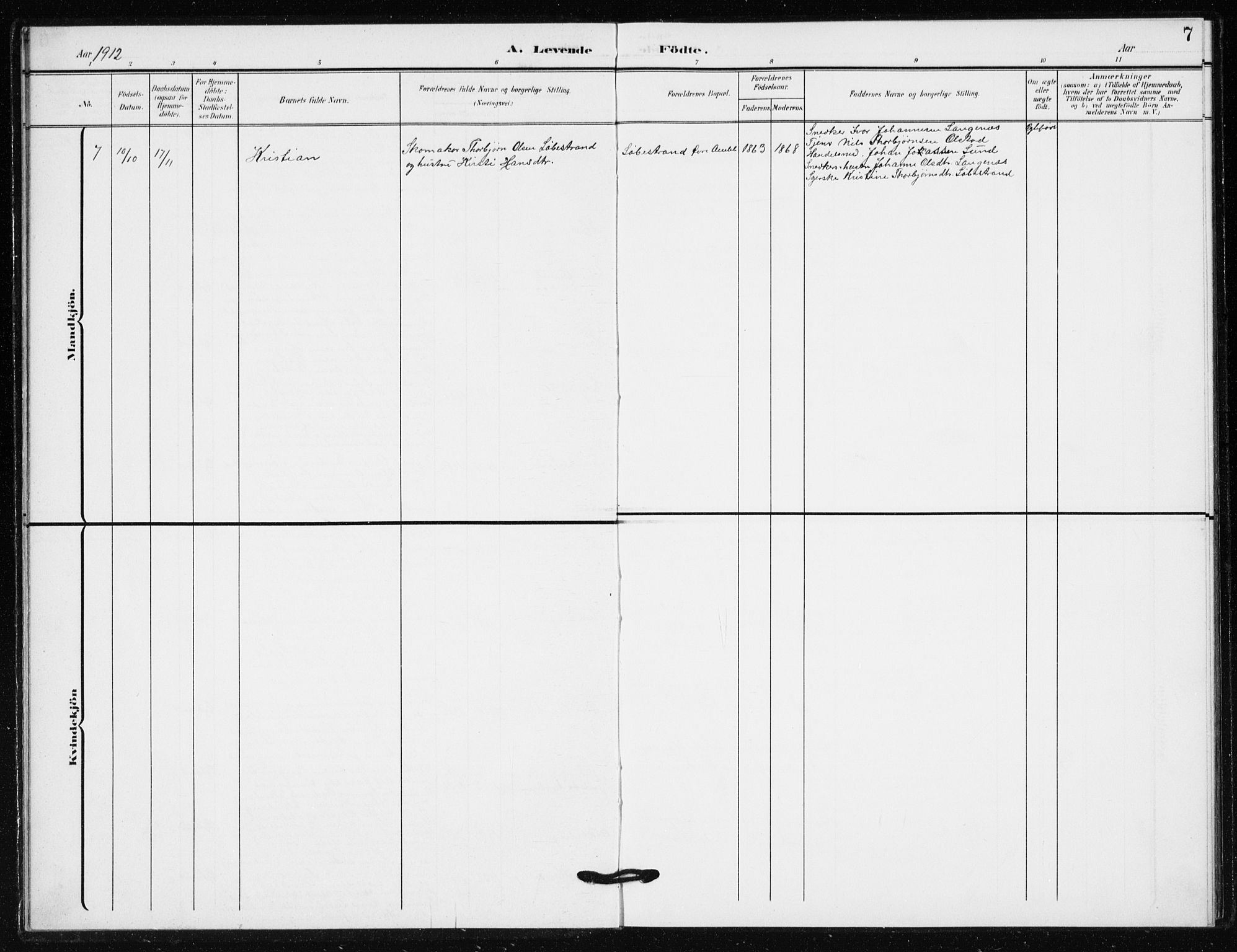 Sogndal sokneprestembete, AV/SAB-A-81301/H/Hab/Habb/L0002: Parish register (copy) no. B 2, 1908-1933, p. 7