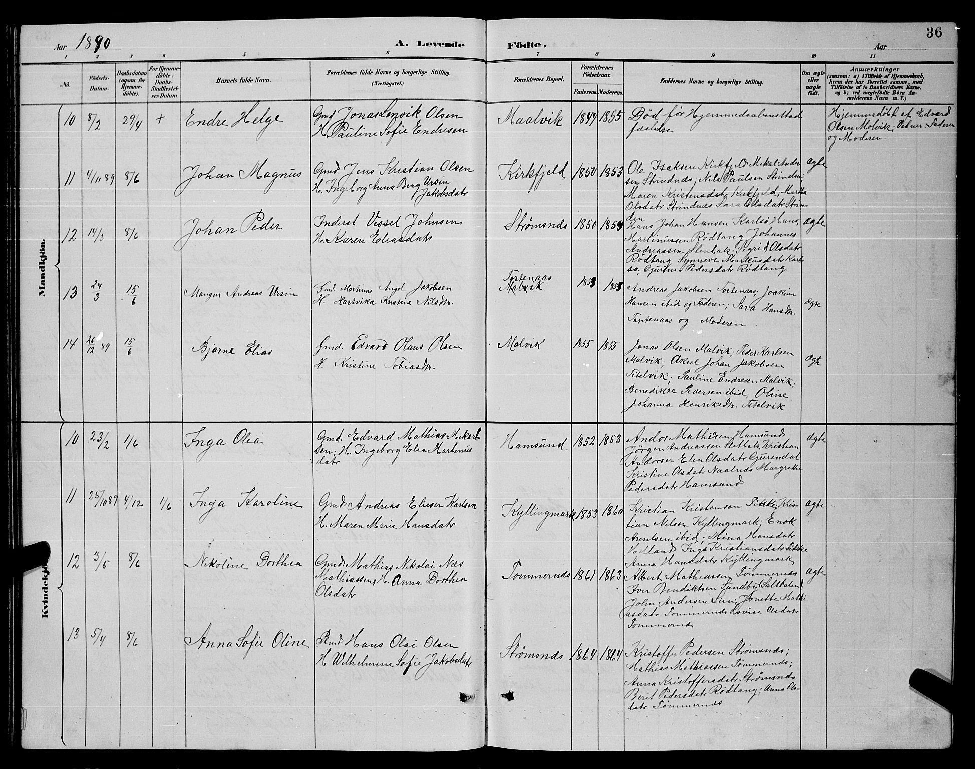 Ministerialprotokoller, klokkerbøker og fødselsregistre - Nordland, SAT/A-1459/859/L0859: Parish register (copy) no. 859C05, 1887-1898, p. 36