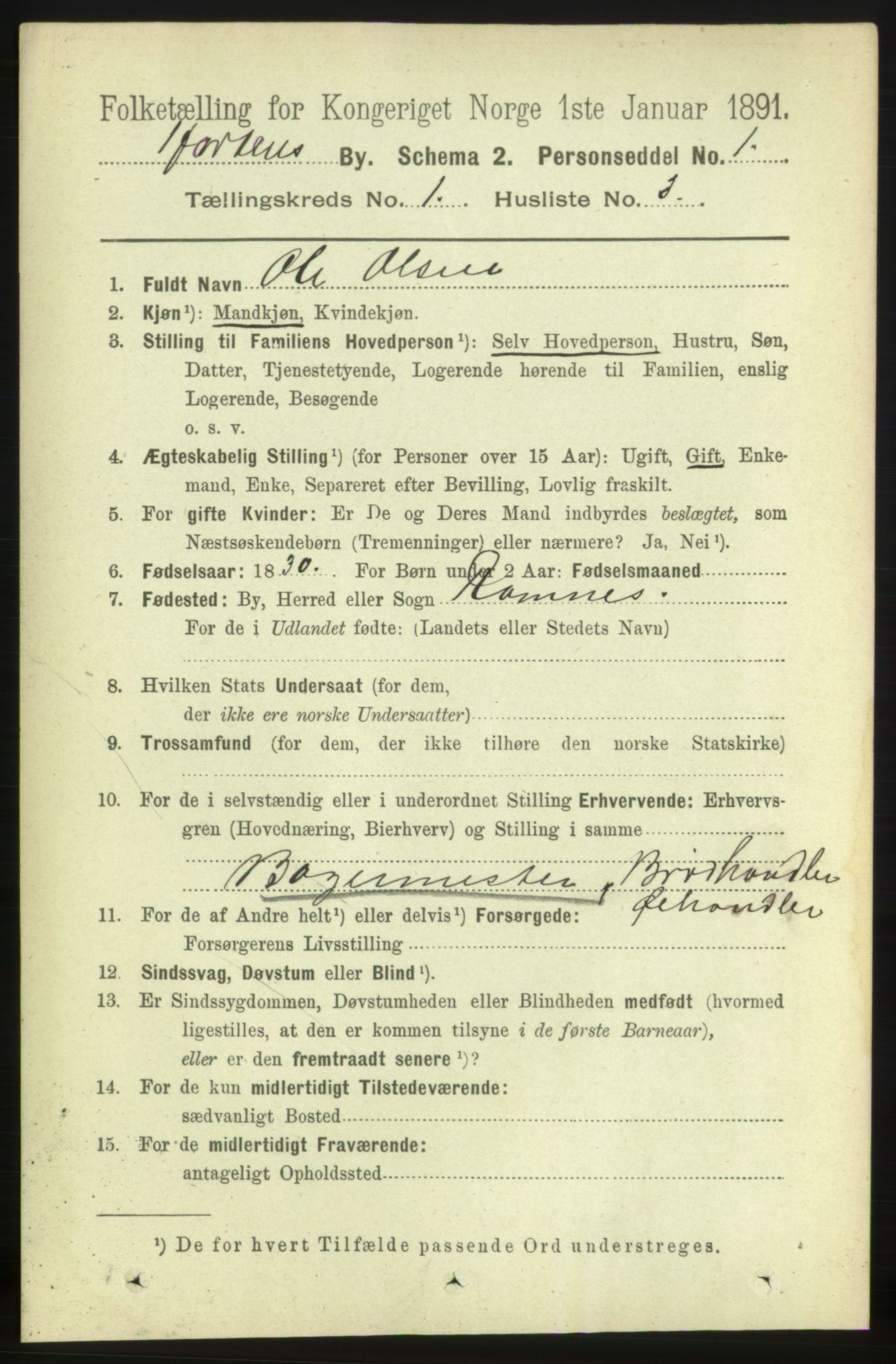 RA, 1891 census for 0703 Horten, 1891, p. 1528