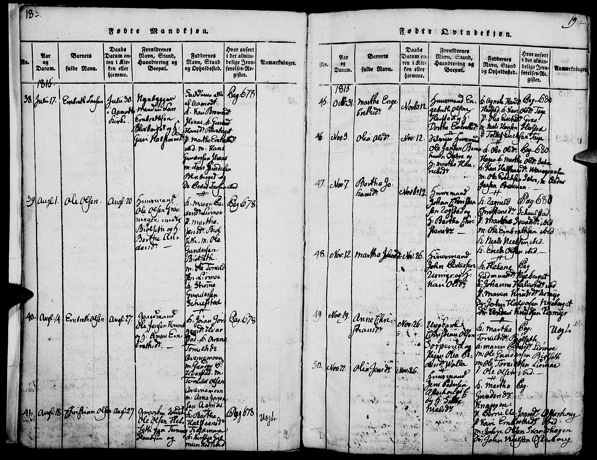 Elverum prestekontor, SAH/PREST-044/H/Ha/Haa/L0007: Parish register (official) no. 7, 1815-1830, p. 18-19