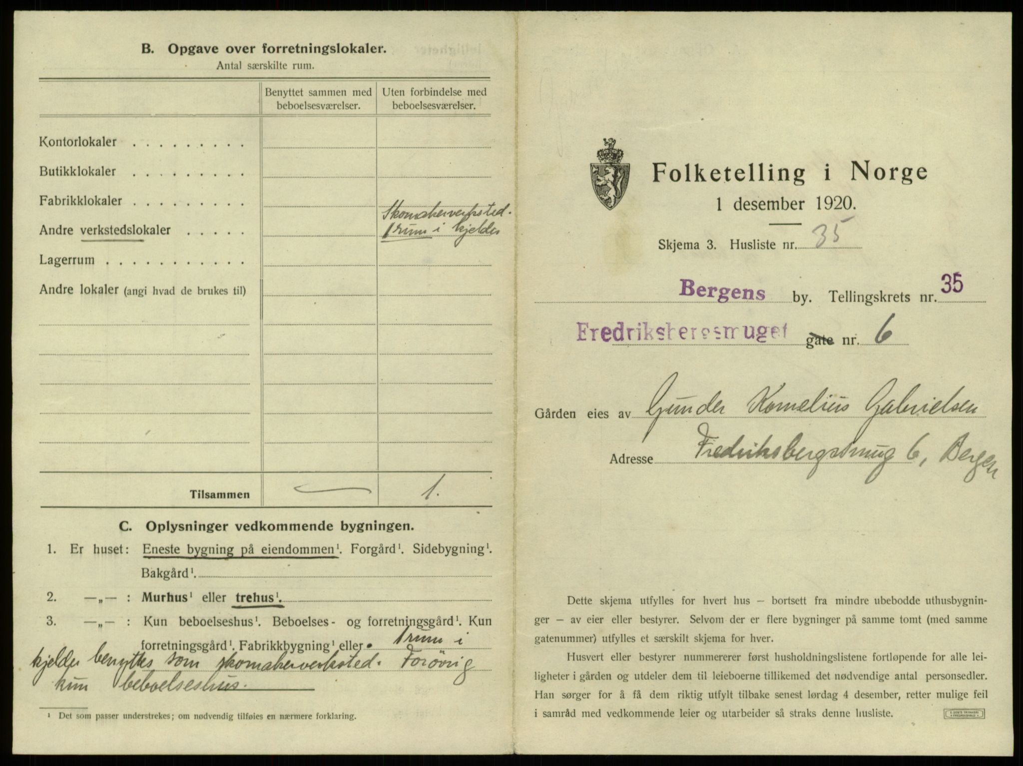 SAB, 1920 census for Bergen, 1920, p. 3294