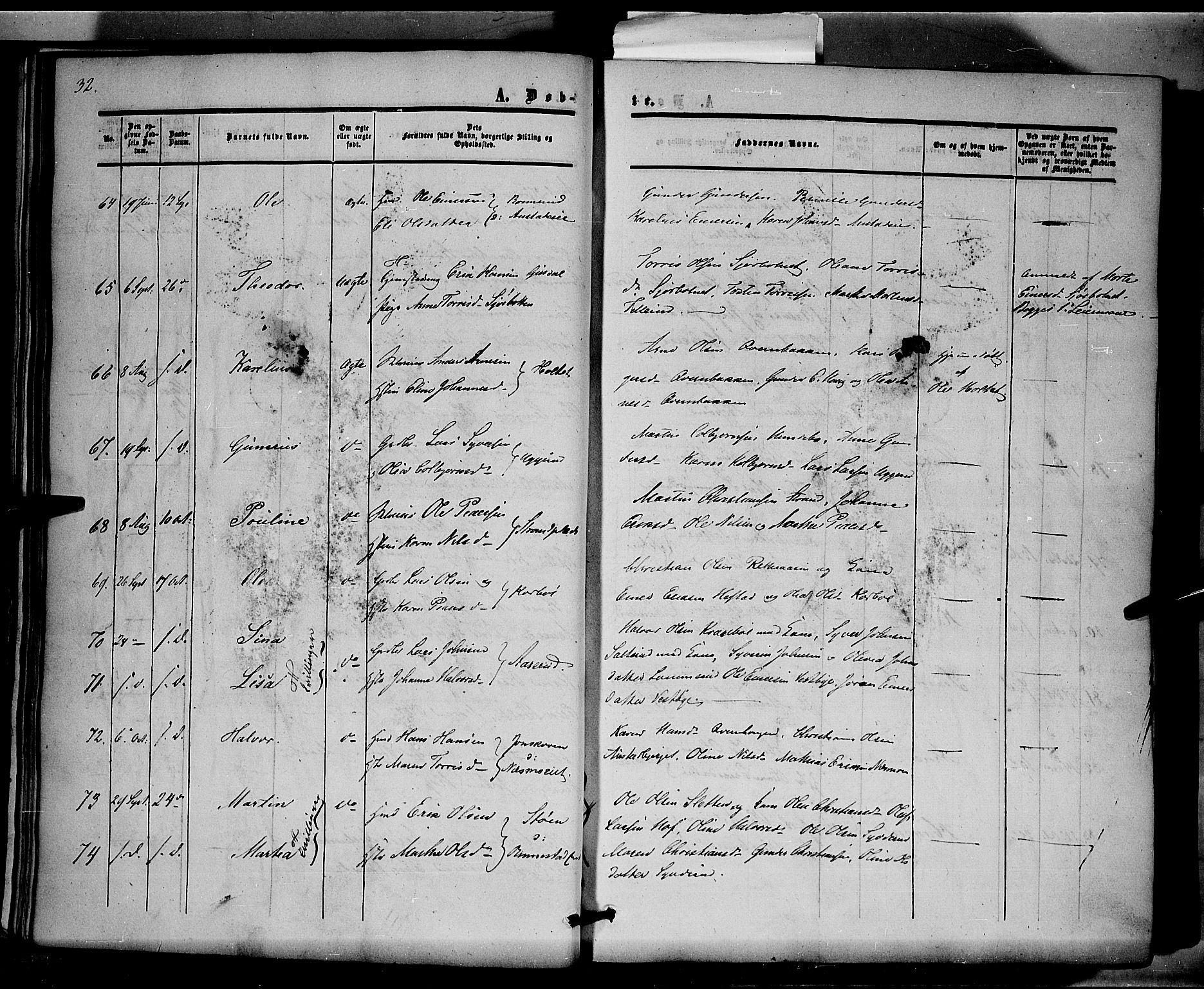 Hof prestekontor, AV/SAH-PREST-038/H/Ha/Haa/L0008: Parish register (official) no. 8, 1849-1861, p. 32