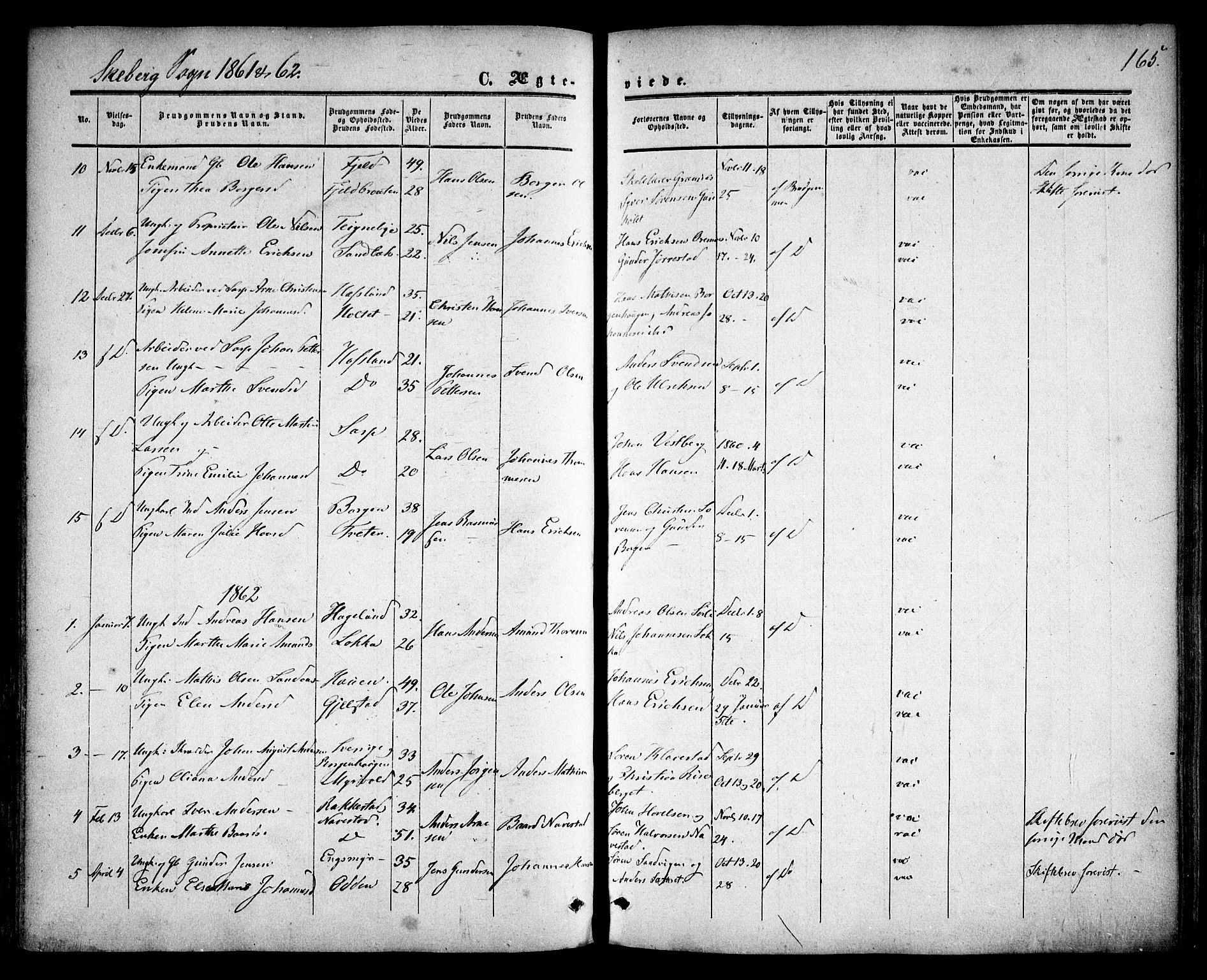 Skjeberg prestekontor Kirkebøker, SAO/A-10923/F/Fa/L0007: Parish register (official) no. I 7, 1859-1868, p. 165
