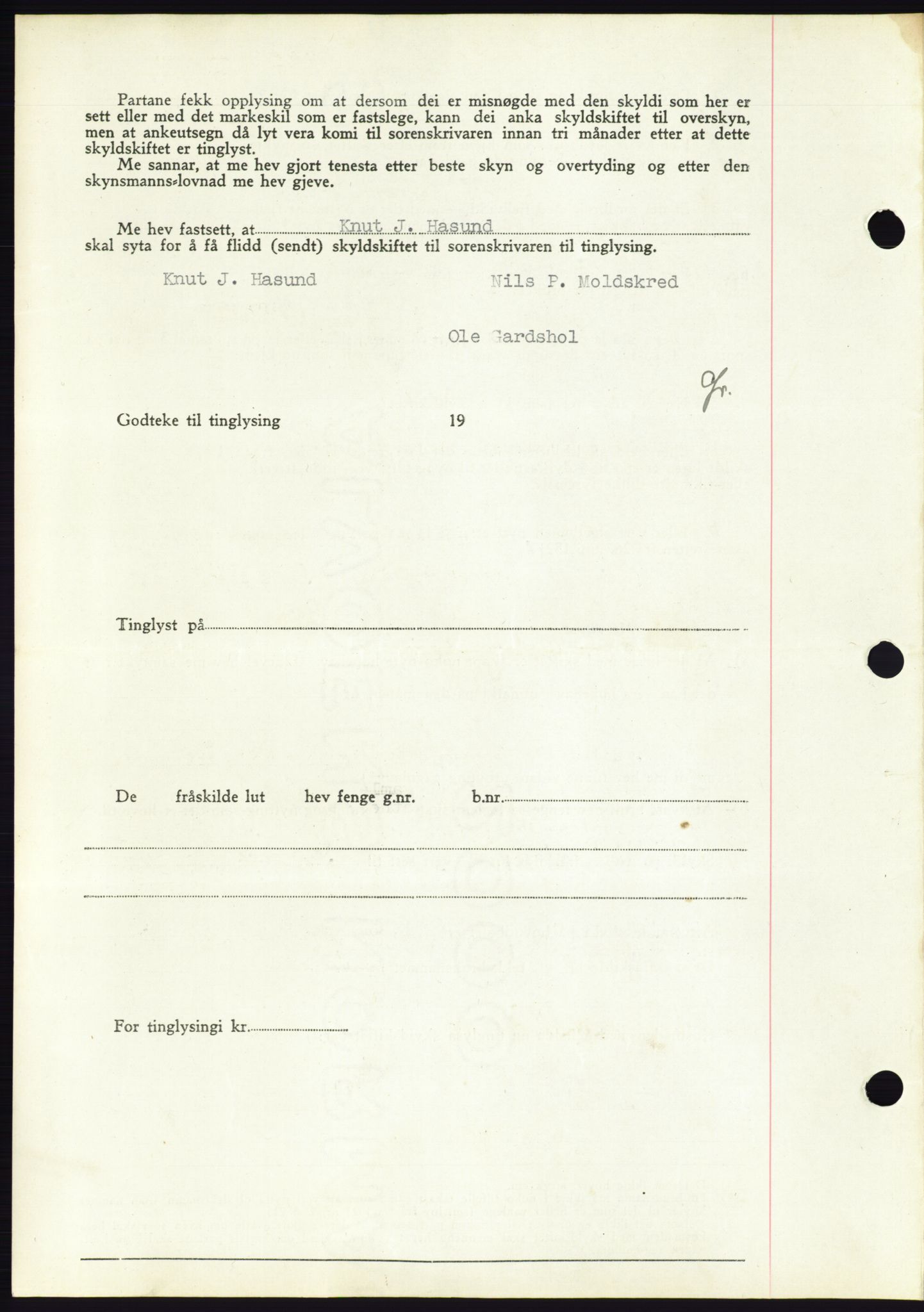 Søre Sunnmøre sorenskriveri, AV/SAT-A-4122/1/2/2C/L0077: Mortgage book no. 3A, 1945-1946, Diary no: : 708/1945