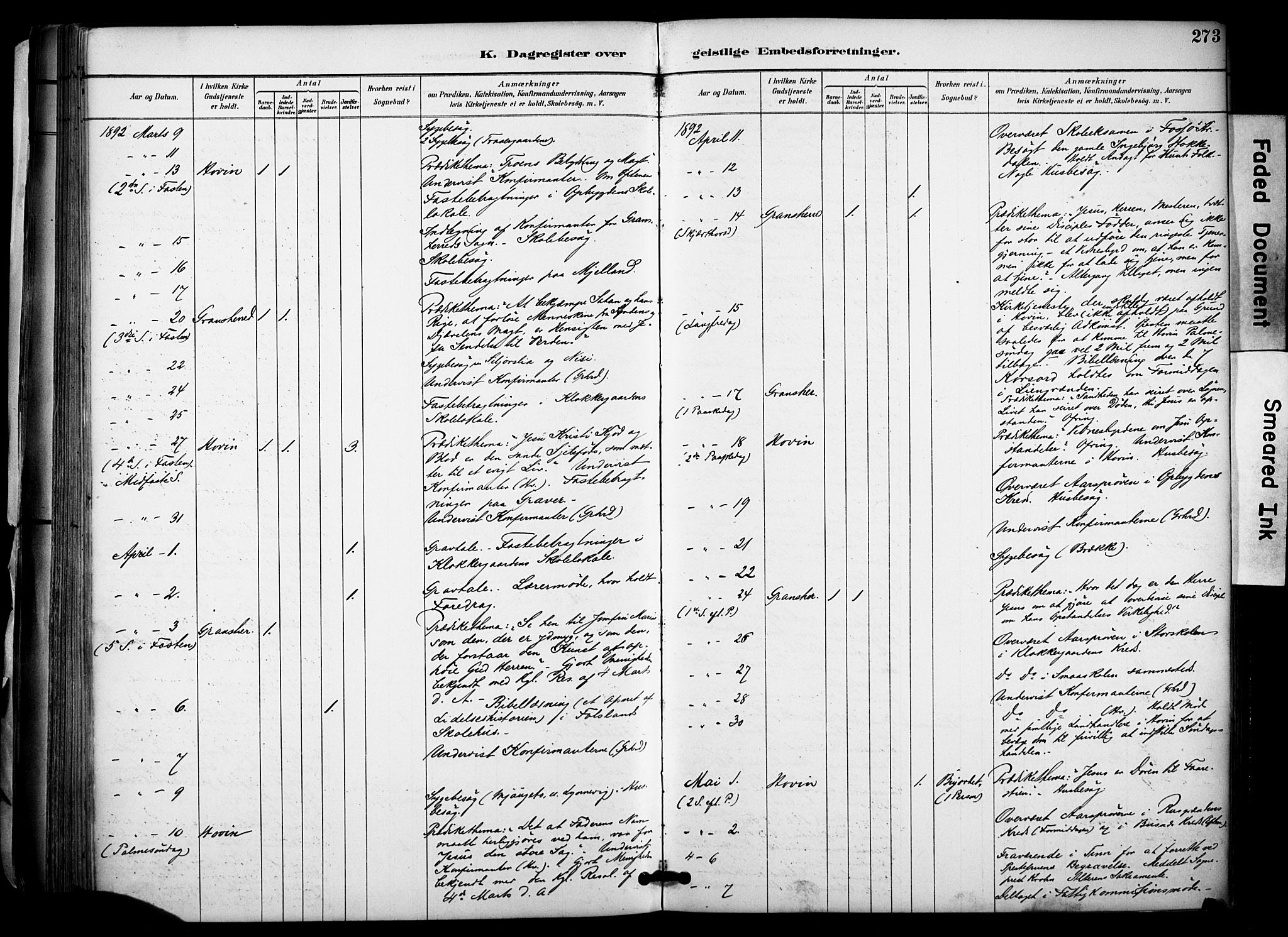 Gransherad kirkebøker, AV/SAKO-A-267/F/Fa/L0005: Parish register (official) no. I 5, 1887-1916, p. 273