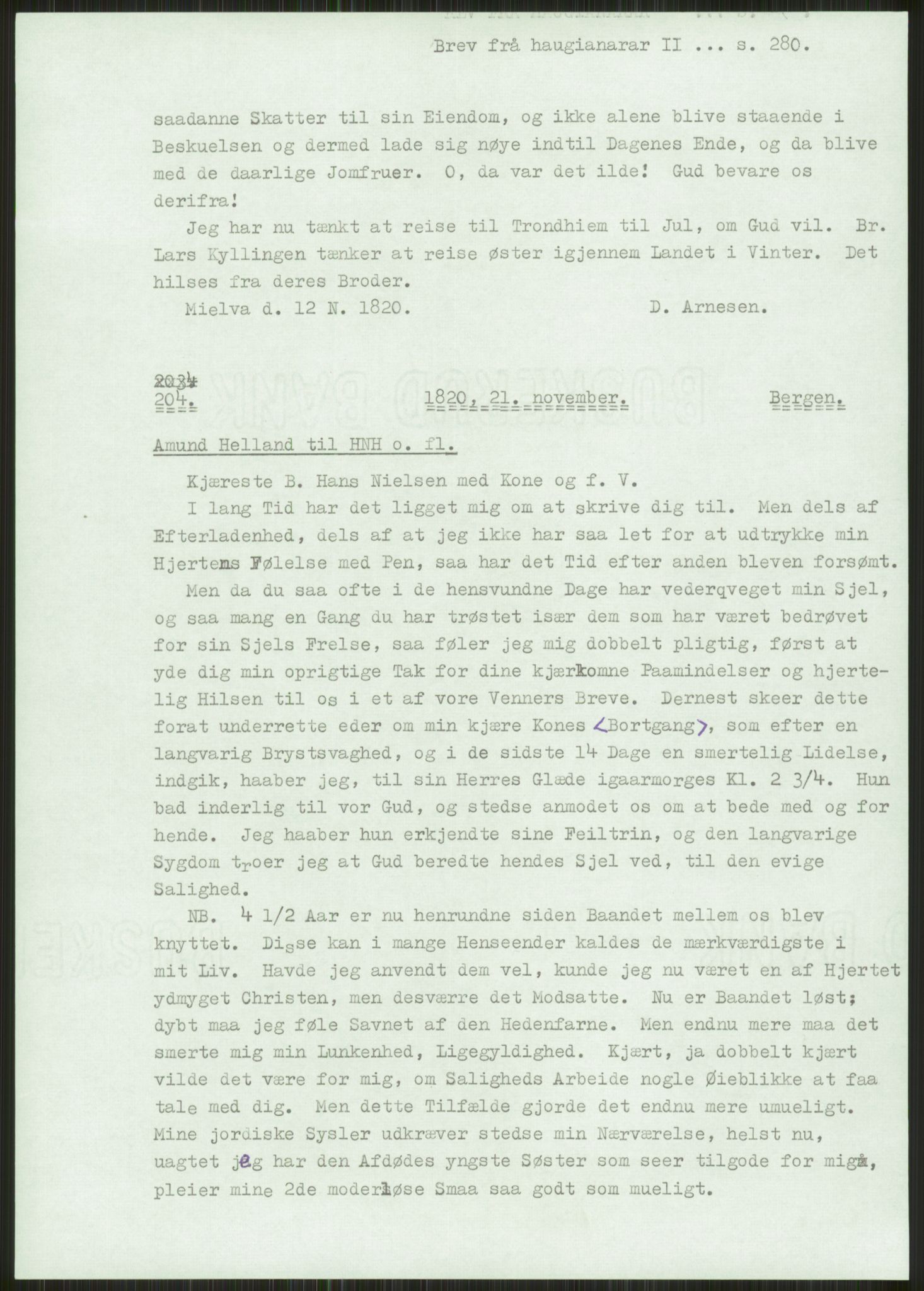 Samlinger til kildeutgivelse, Haugianerbrev, AV/RA-EA-6834/F/L0002: Haugianerbrev II: 1805-1821, 1805-1821, p. 280