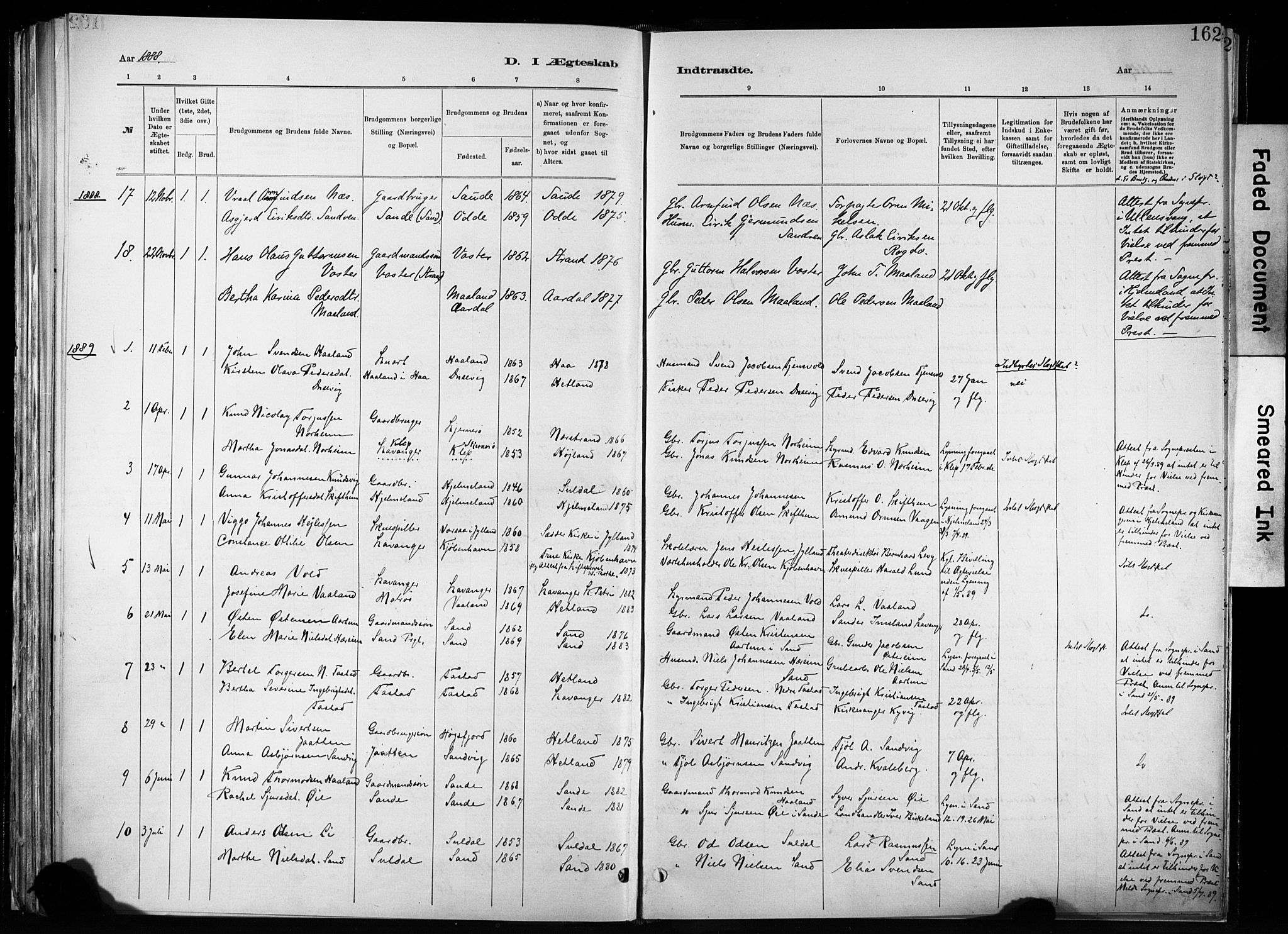 Hetland sokneprestkontor, SAST/A-101826/30/30BA/L0011: Parish register (official) no. A 11, 1884-1911, p. 162