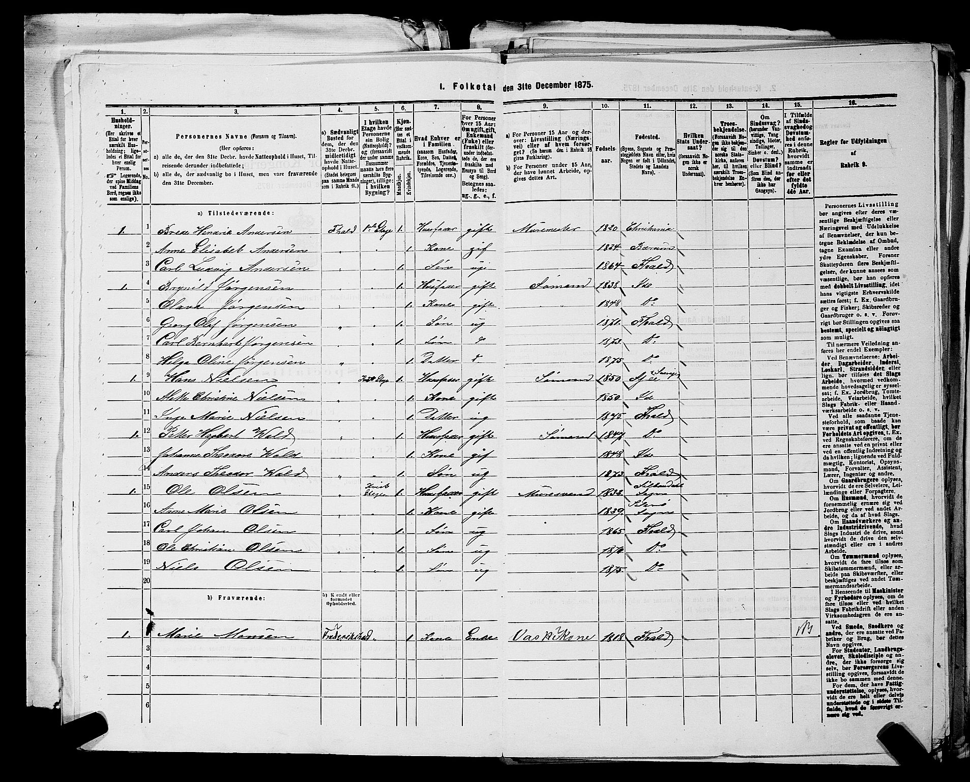 RA, 1875 census for 0101P Fredrikshald, 1875, p. 1142
