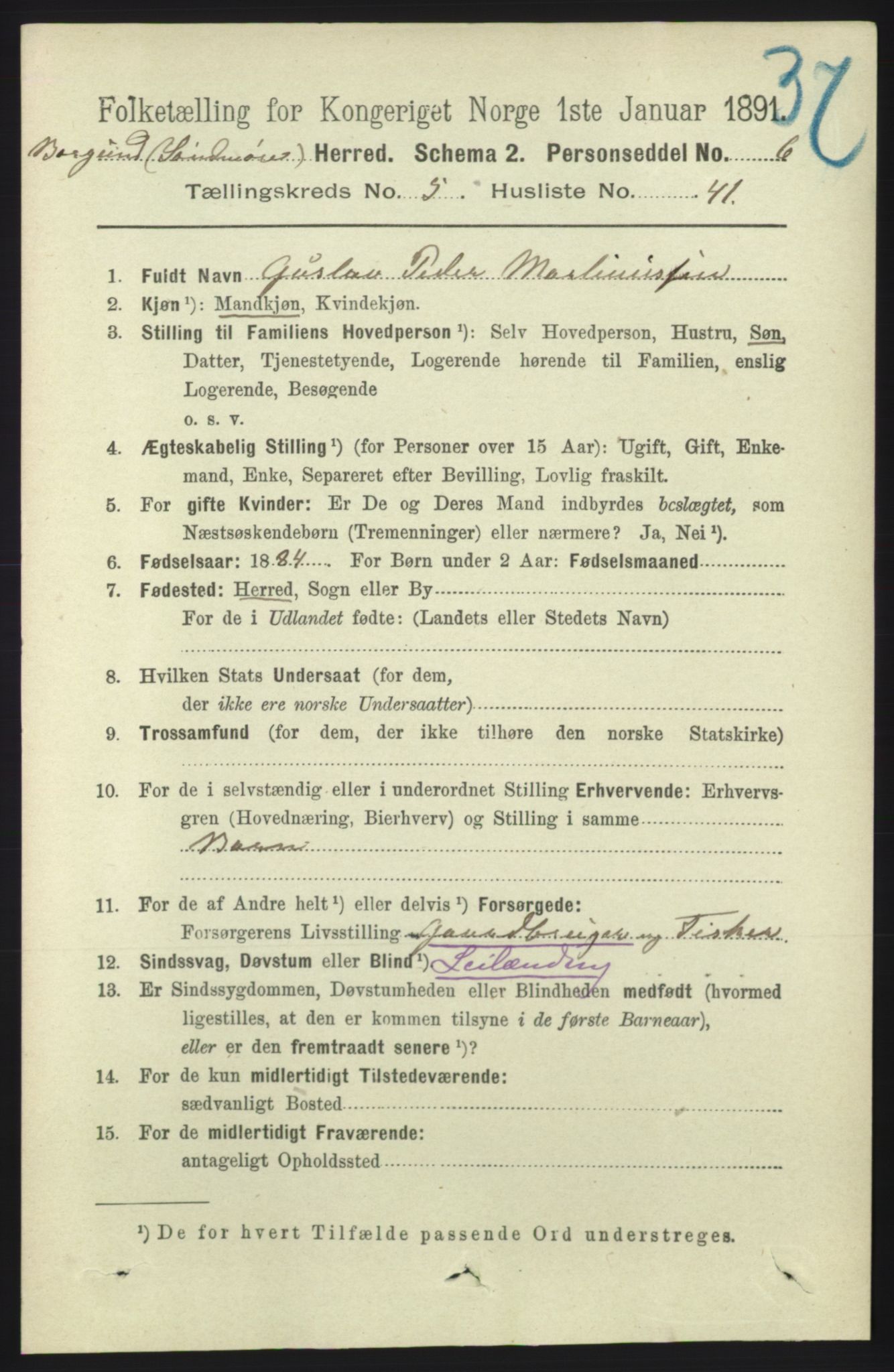 RA, 1891 census for 1531 Borgund, 1891, p. 1525